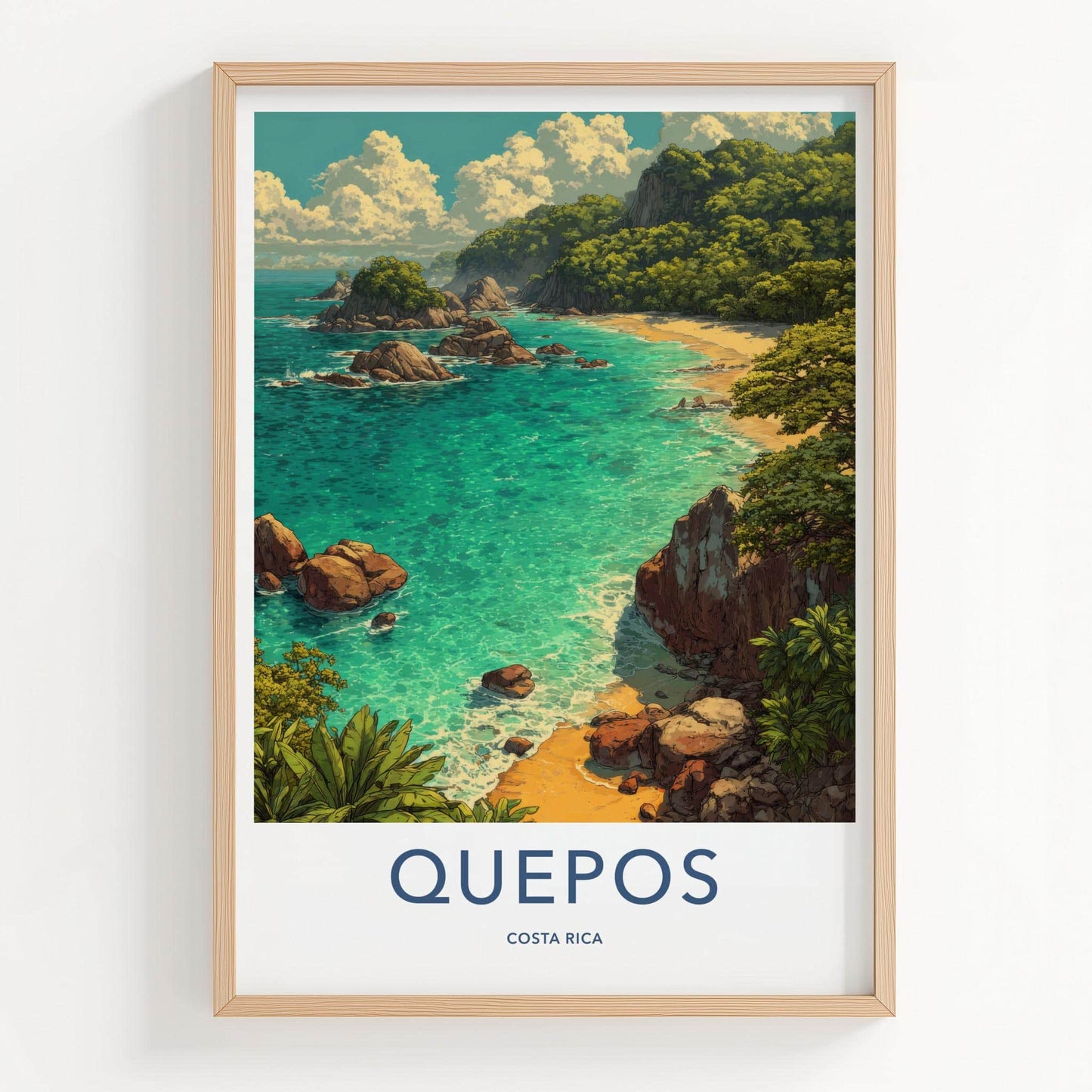 Quepos Poster - Costa Rica Framed Print - Lush Coastal Cove Home Decor