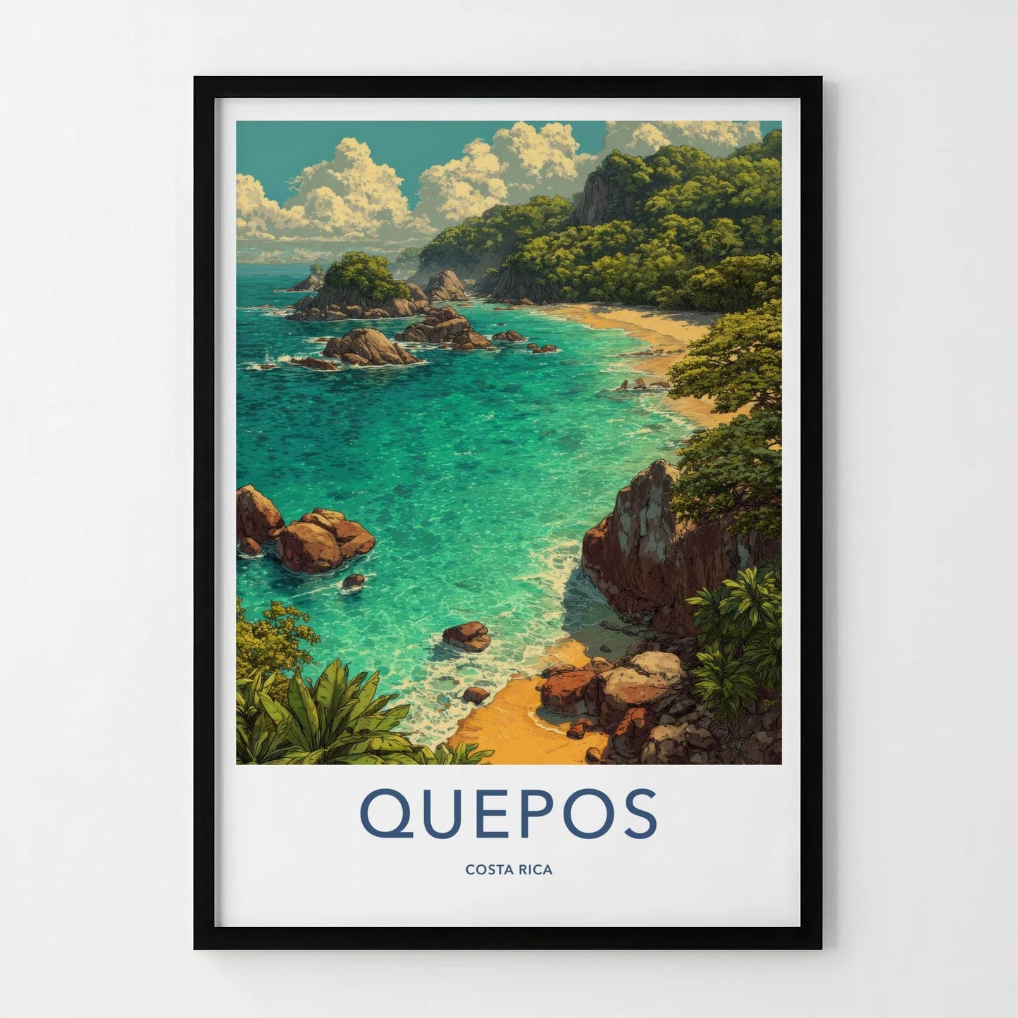 Quepos Poster - Costa Rica Framed Print - Lush Coastal Cove Home Decor