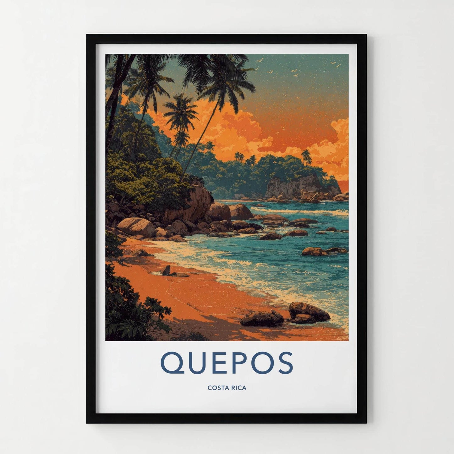 Quepos Poster - Costa Rica Framed Print - Palm Lined Sunset Framed Decor