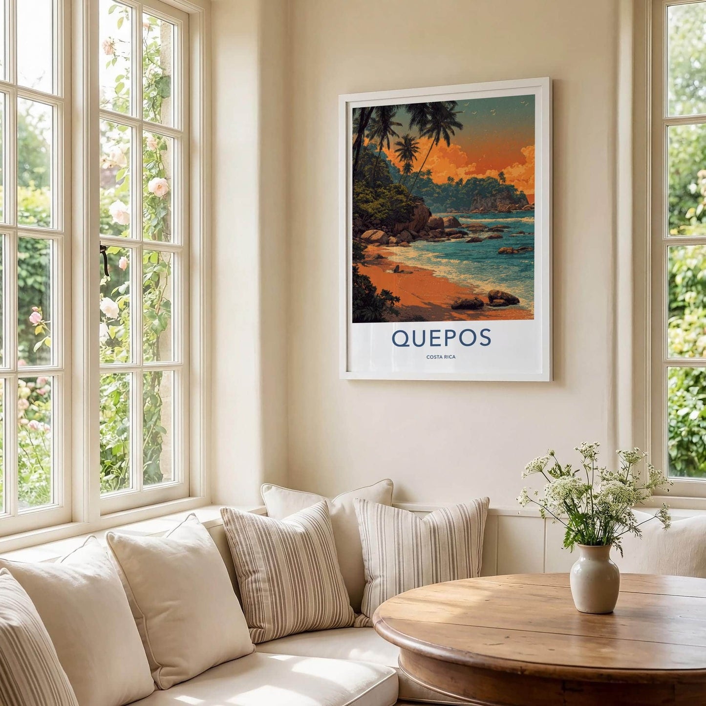 Quepos Poster - Costa Rica Framed Print - Palm Lined Sunset Framed Decor