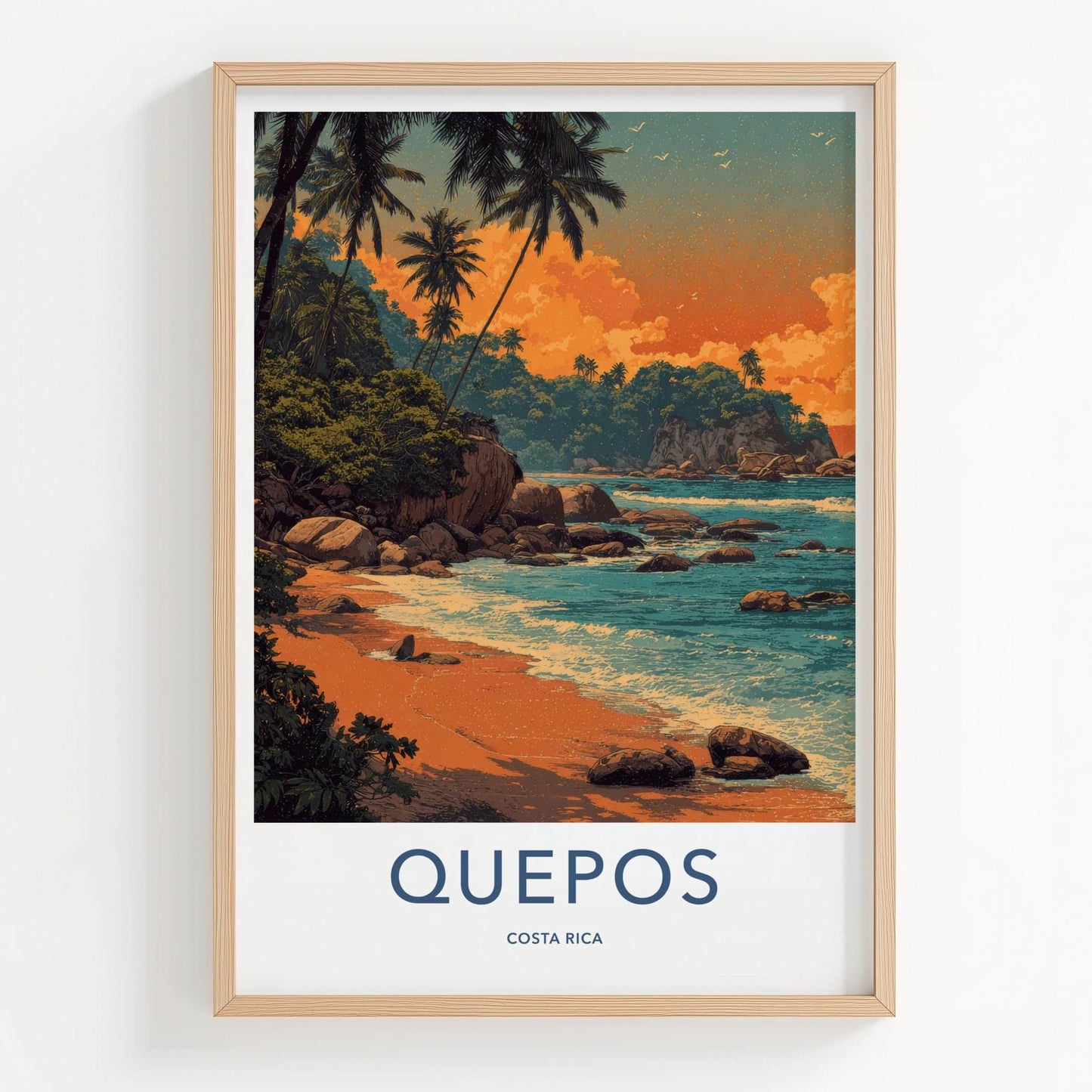 Quepos Poster - Costa Rica Framed Print - Palm Lined Sunset Framed Decor