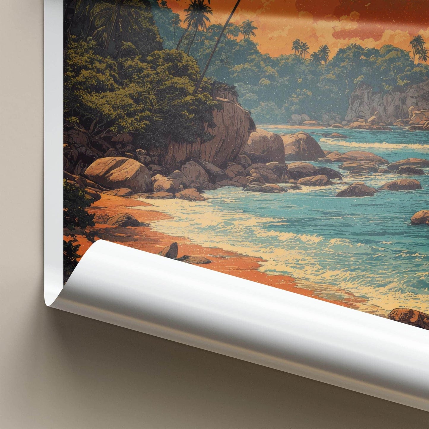 Quepos Poster - Costa Rica Framed Print - Palm Lined Sunset Framed Decor