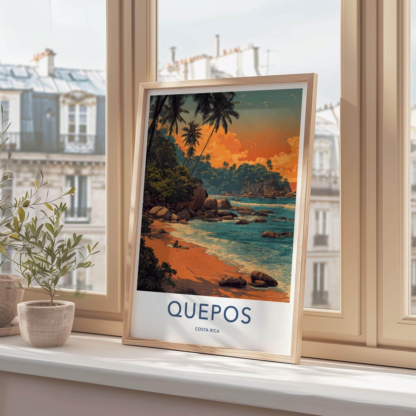 Quepos Poster - Costa Rica Framed Print - Palm Lined Sunset Framed Decor
