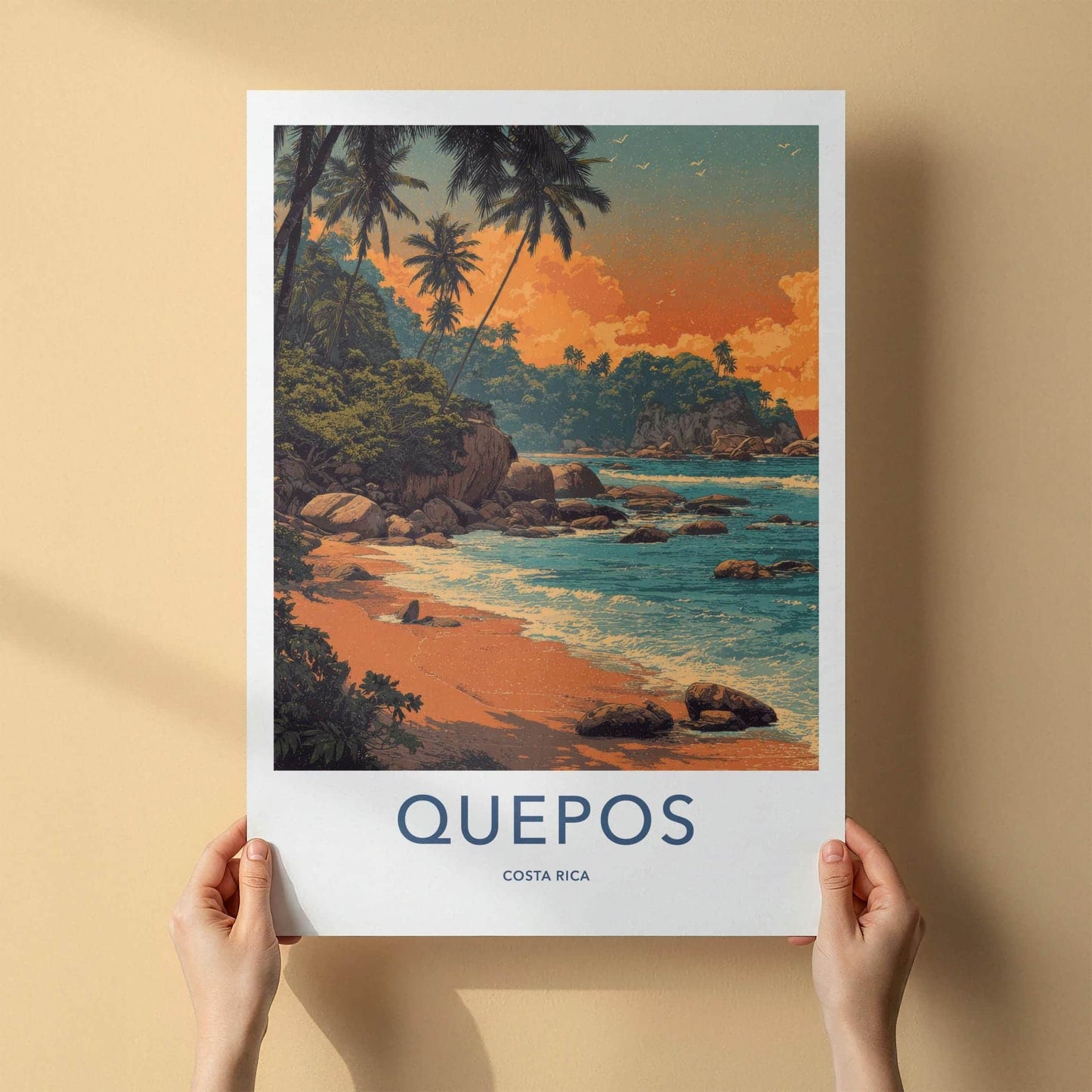 Quepos Poster - Costa Rica Framed Print - Palm Lined Sunset Framed Decor