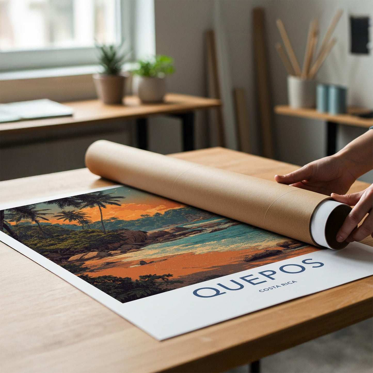 Quepos Poster - Costa Rica Framed Print - Palm Lined Sunset Framed Decor
