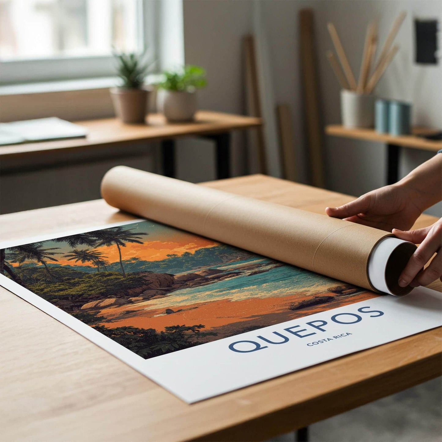 Quepos Poster - Costa Rica Framed Print - Palm Lined Sunset Framed Decor