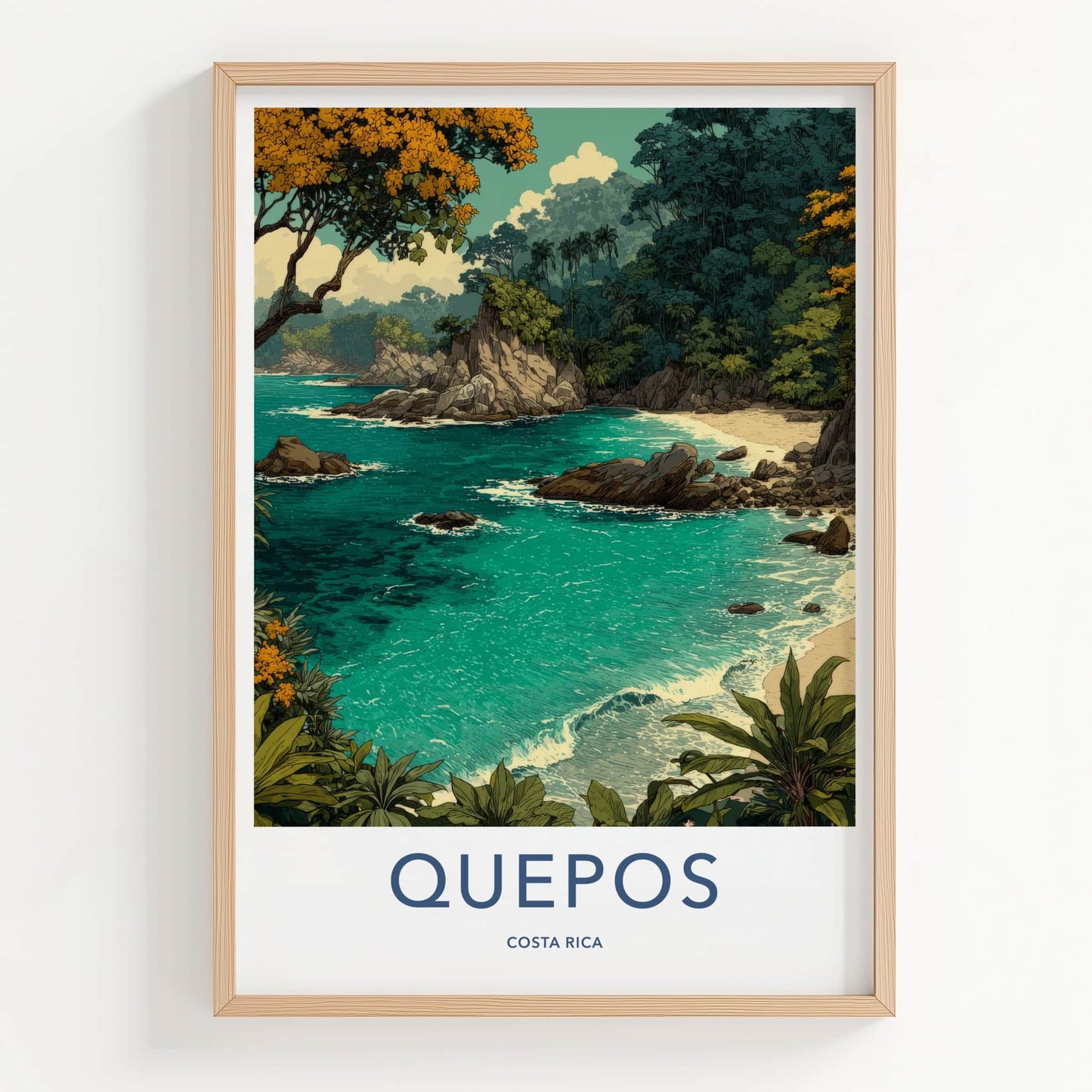 Quepos Poster - Costa Rica Travel Art - Coastal Rocky Jungle Gallery Art