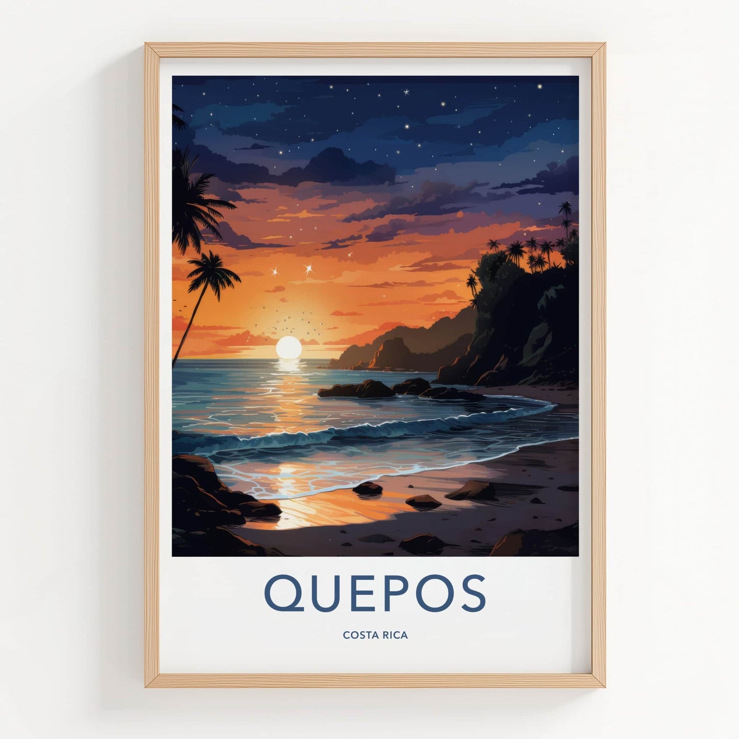 Quepos Poster - Costa Rica Travel Art - Ocean Sunset Palms Home Decor