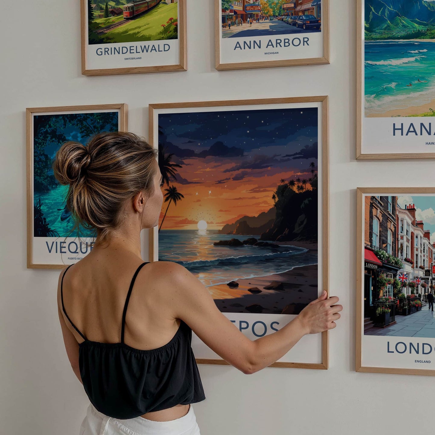Quepos Poster - Costa Rica Travel Art - Ocean Sunset Palms Home Decor