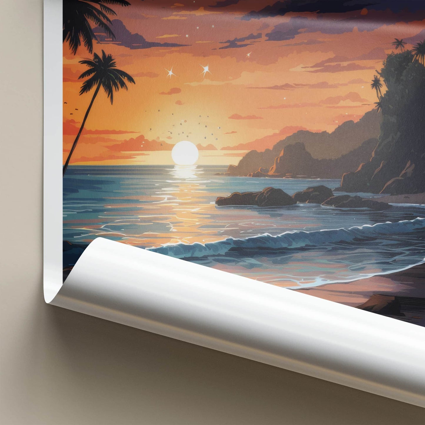 Quepos Poster - Costa Rica Travel Art - Ocean Sunset Palms Home Decor