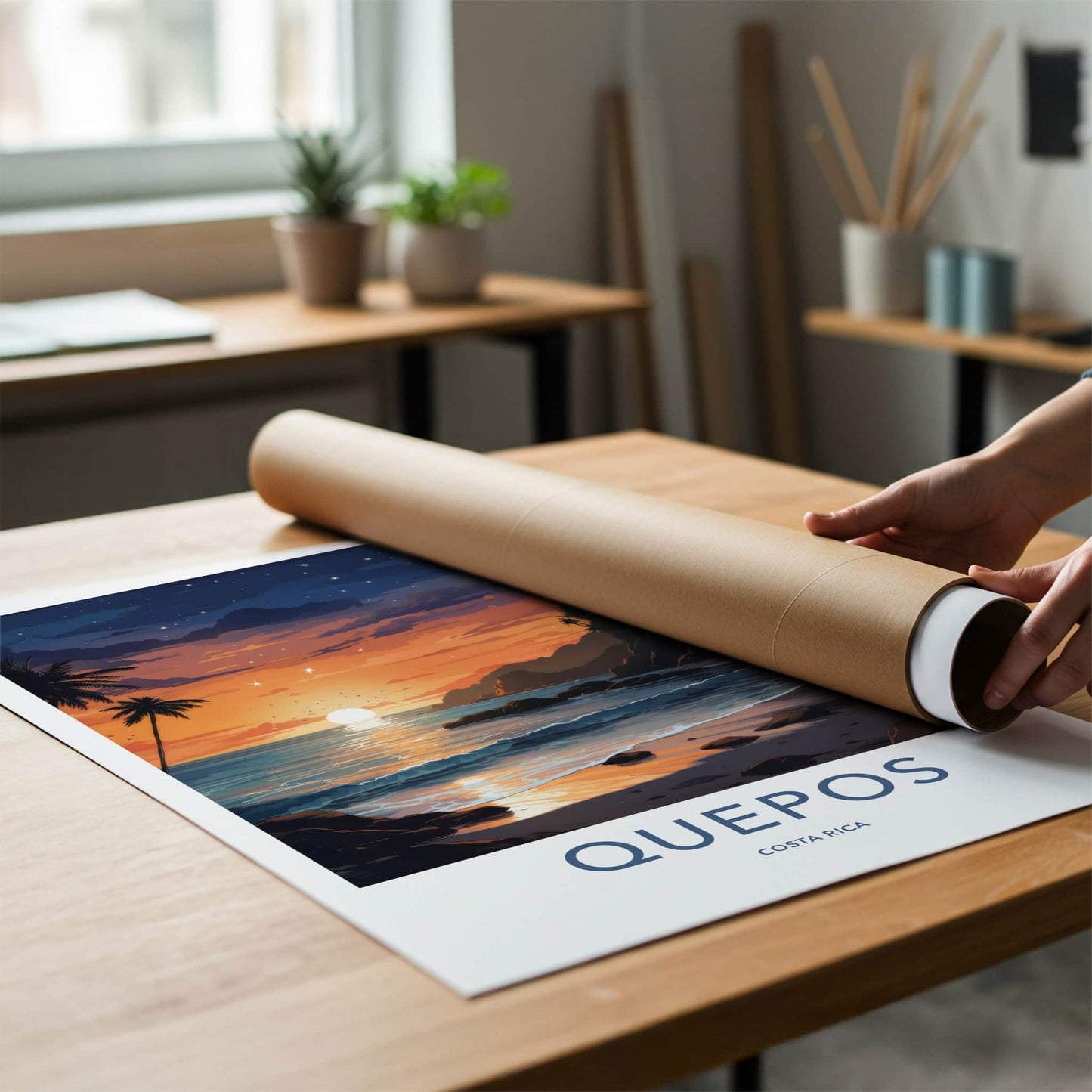 Quepos Poster - Costa Rica Travel Art - Ocean Sunset Palms Home Decor