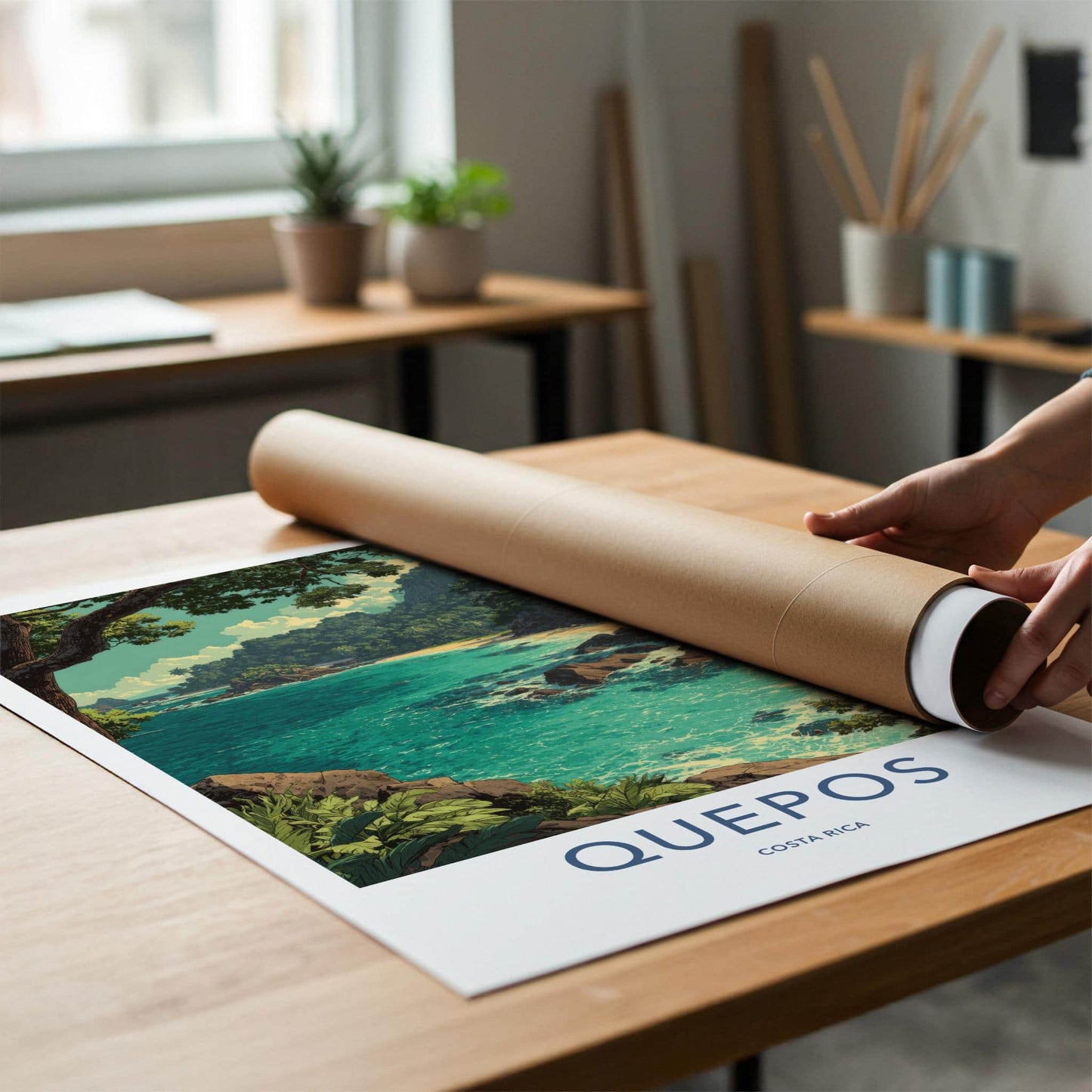 Quepos Poster - Costa Rica Travel Art - Tropical Beach Cove Home Decor