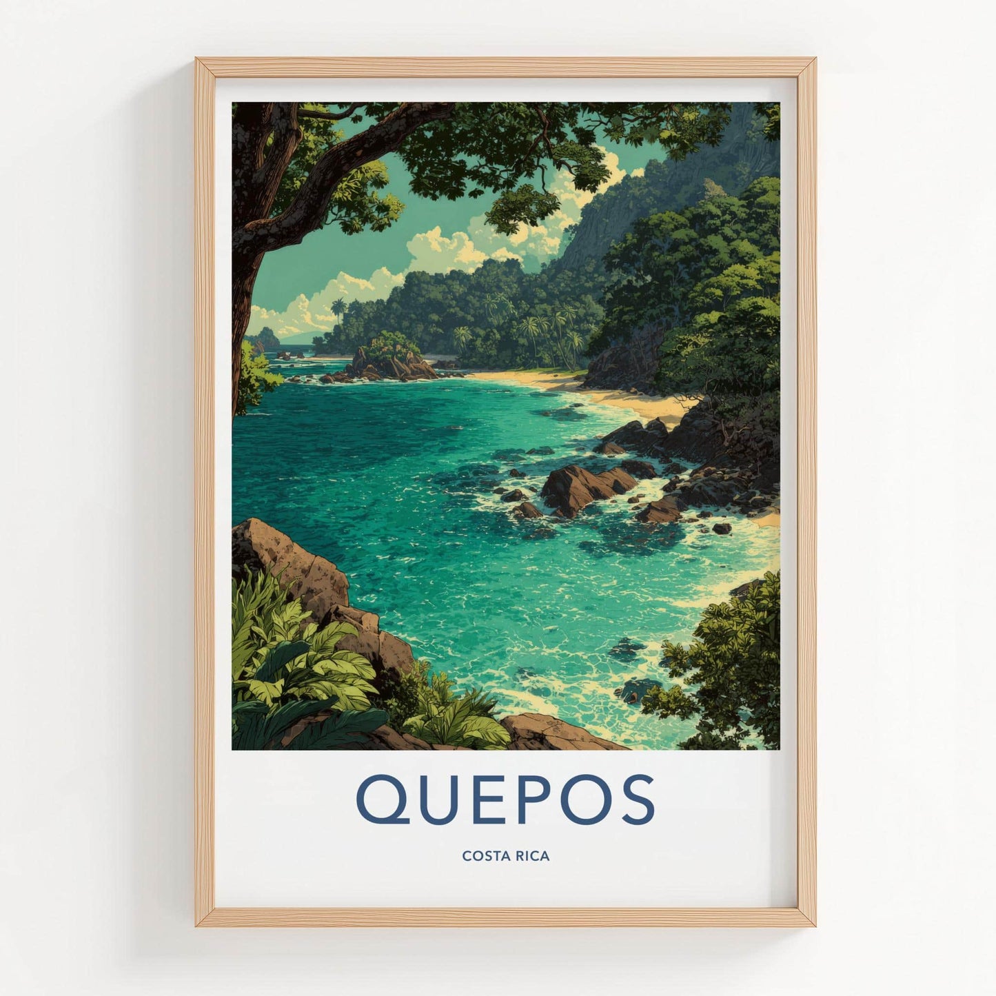 Quepos Poster - Costa Rica Travel Art - Tropical Beach Cove Home Decor