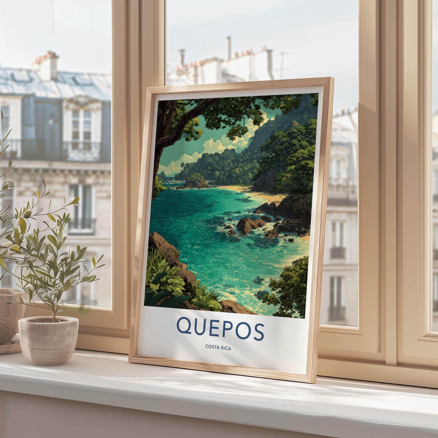 Quepos Poster - Costa Rica Travel Art - Tropical Beach Cove Home Decor