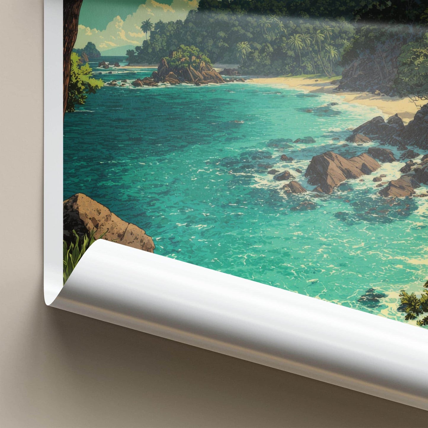 Quepos Poster - Costa Rica Travel Art - Tropical Beach Cove Home Decor