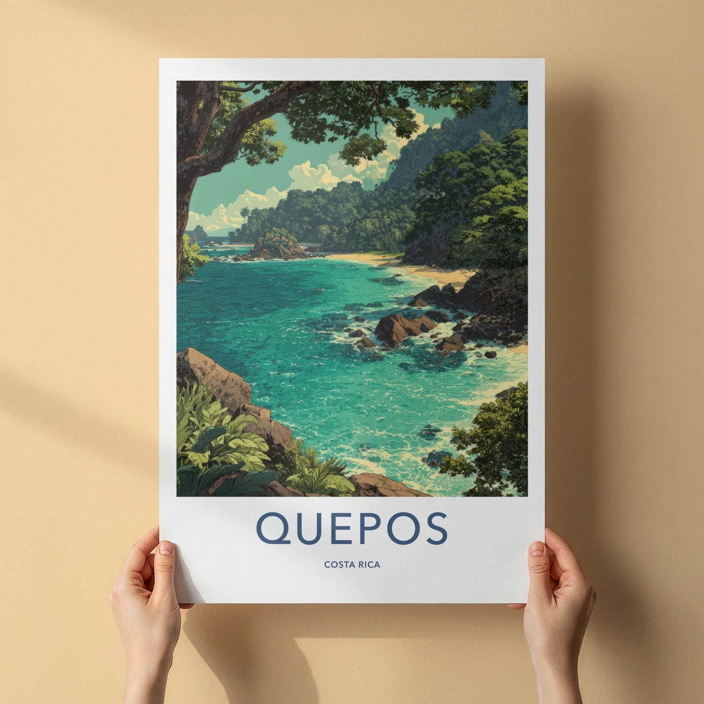 Quepos Poster - Costa Rica Travel Art - Tropical Beach Cove Home Decor