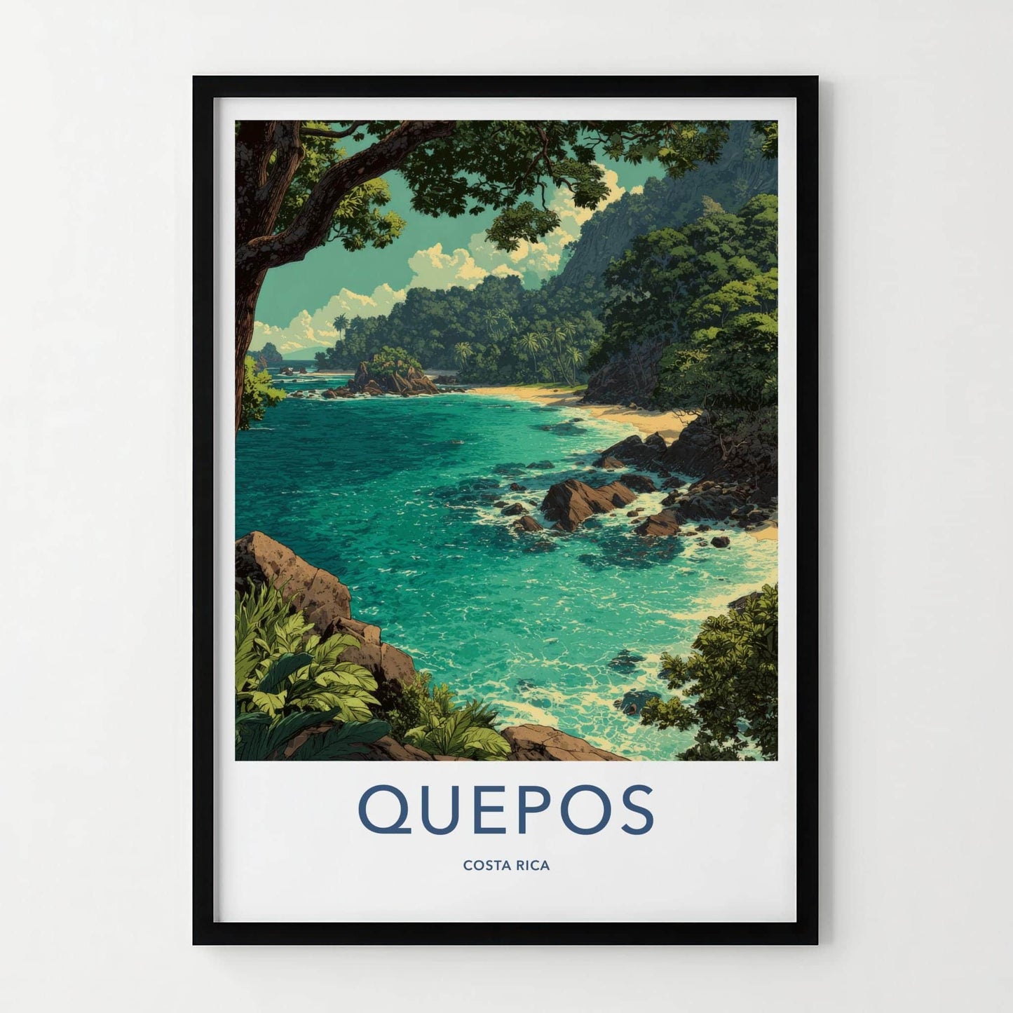 Quepos Poster - Costa Rica Travel Art - Tropical Beach Cove Home Decor