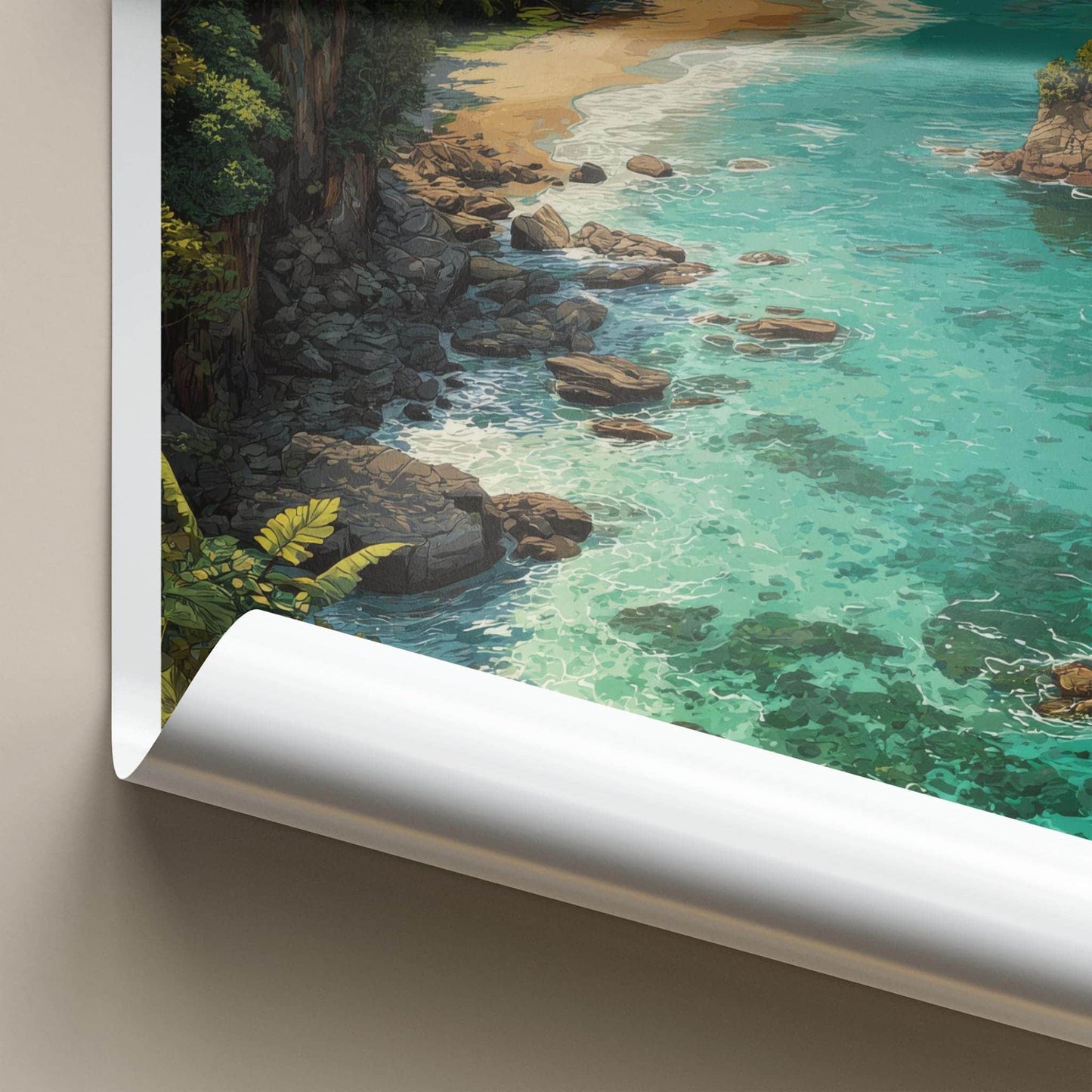 QUEPOS Poster - Costa Rica Travel Art - Tropical Beach Scene Home Decor