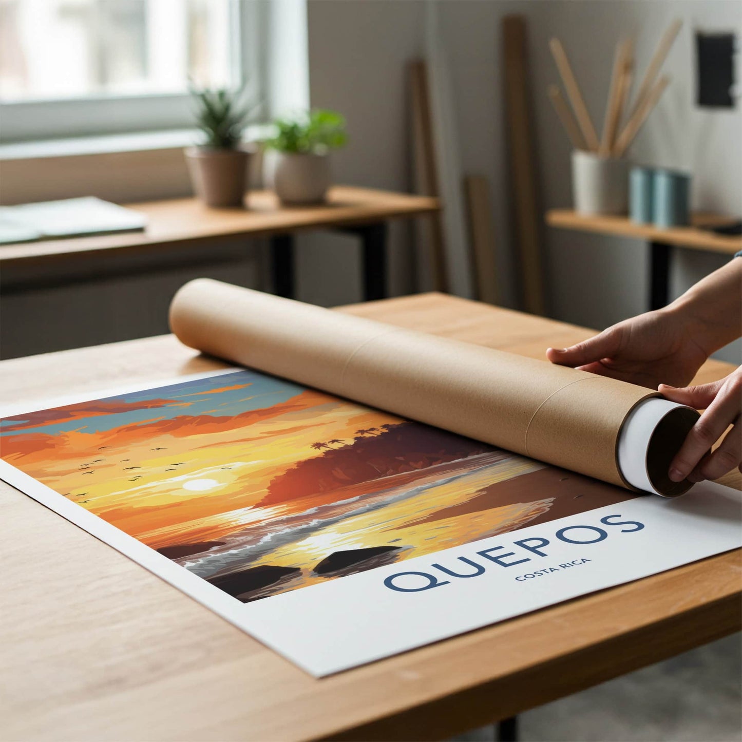 QUEPOS Poster - Costa Rica Travel Art - Tropical Sunset Beach Home Decor