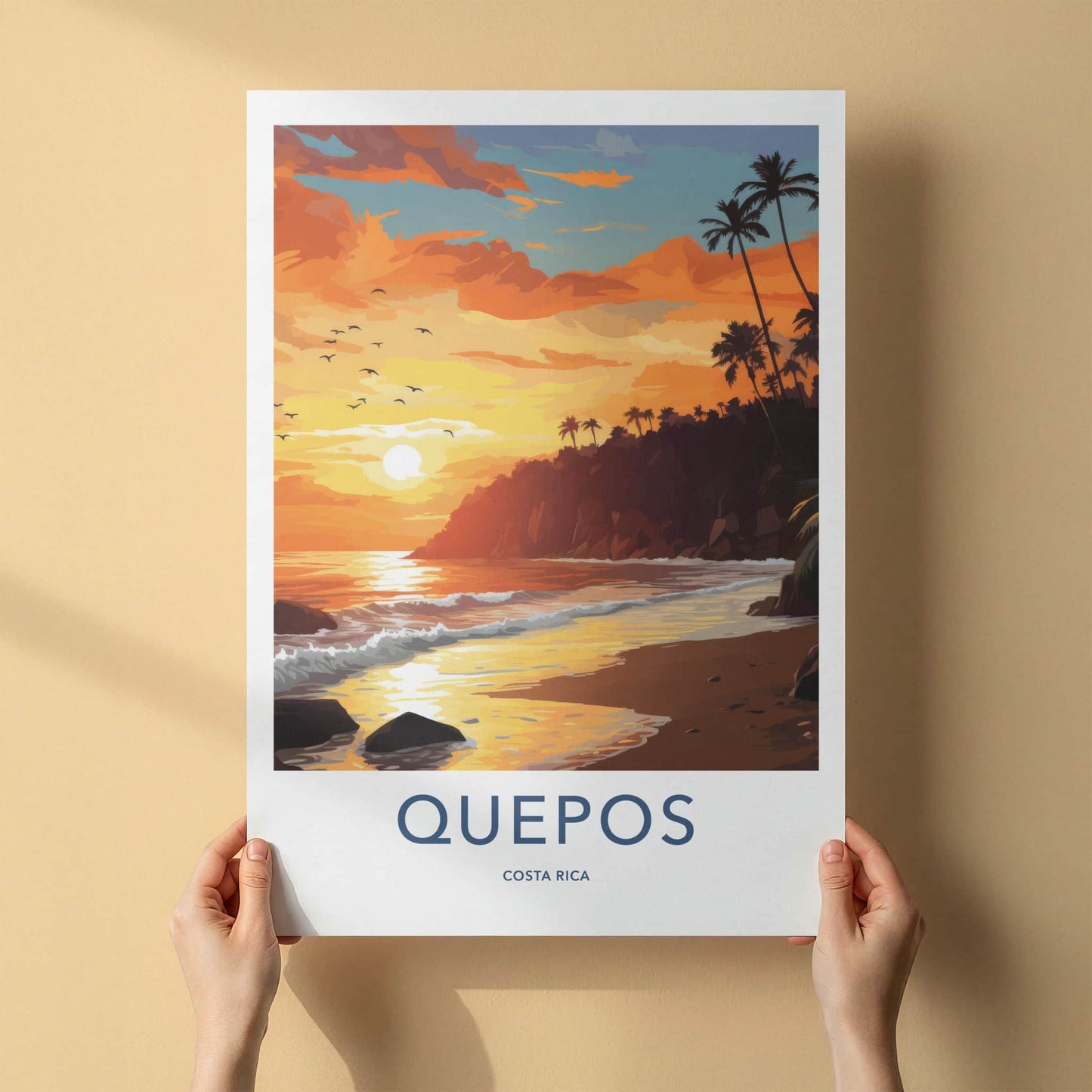 QUEPOS Poster - Costa Rica Travel Art - Tropical Sunset Beach Home Decor