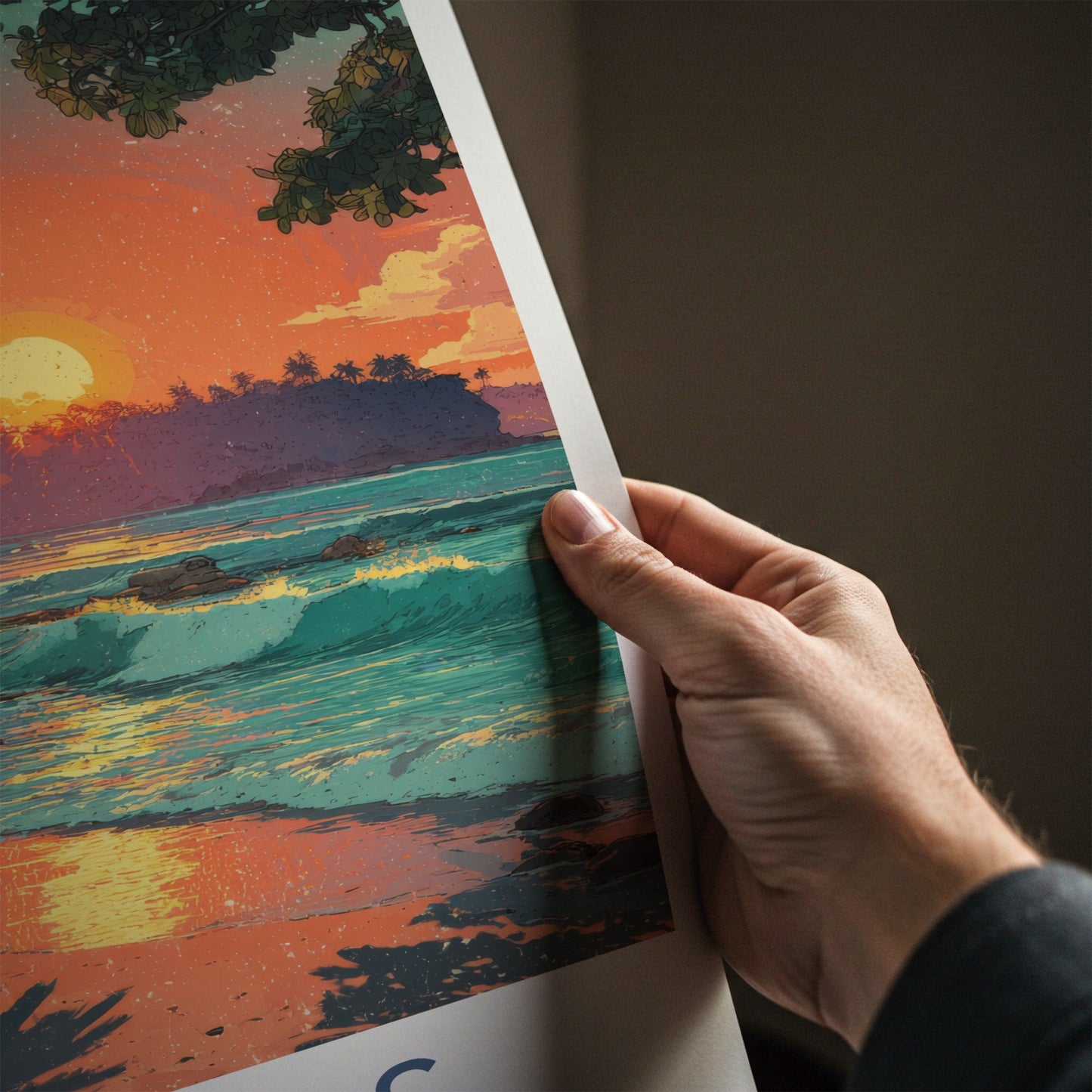 Quepos Poster - Costa Rica Travel Print Sunset Beach Waves Home Decor