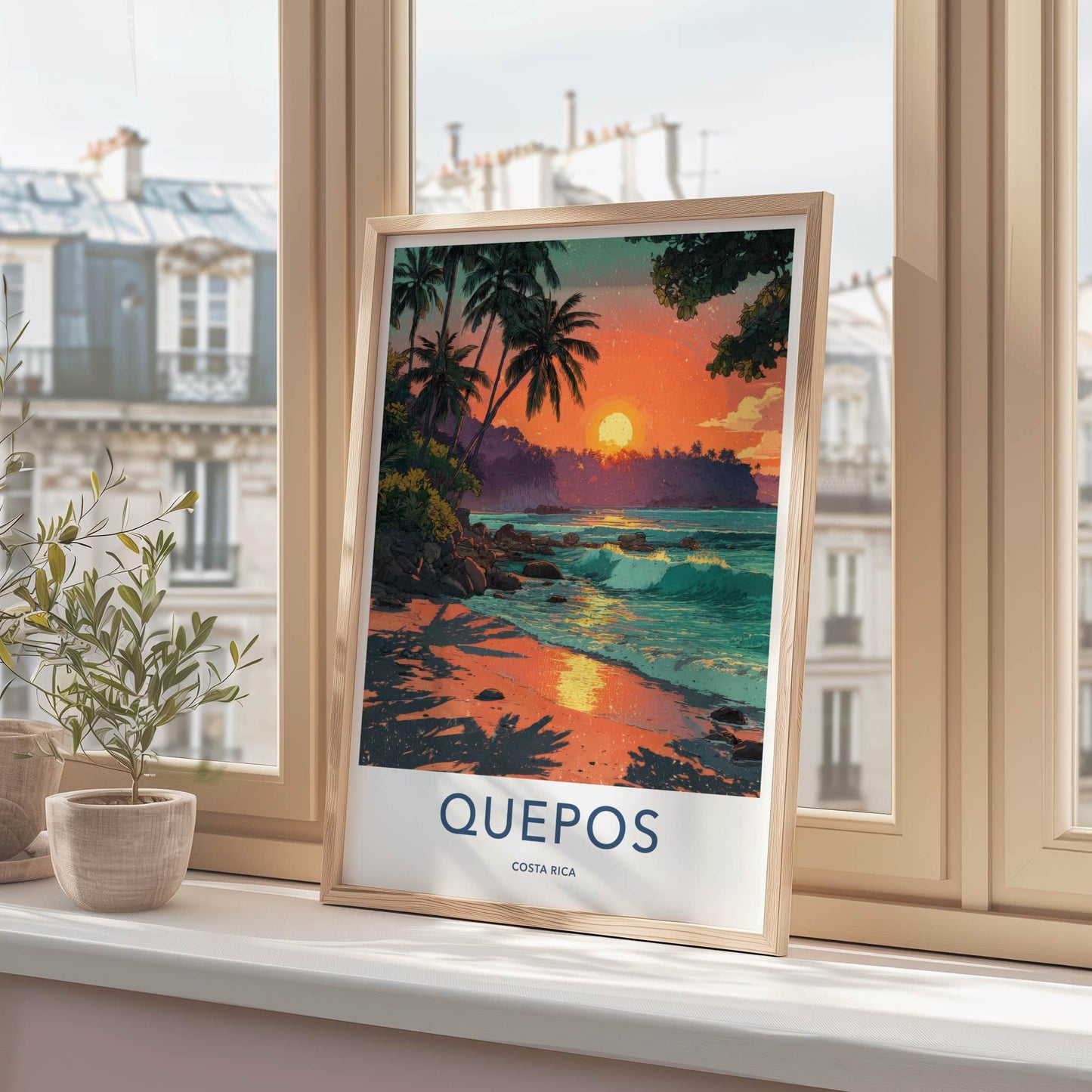 Quepos Poster - Costa Rica Travel Print Sunset Beach Waves Home Decor