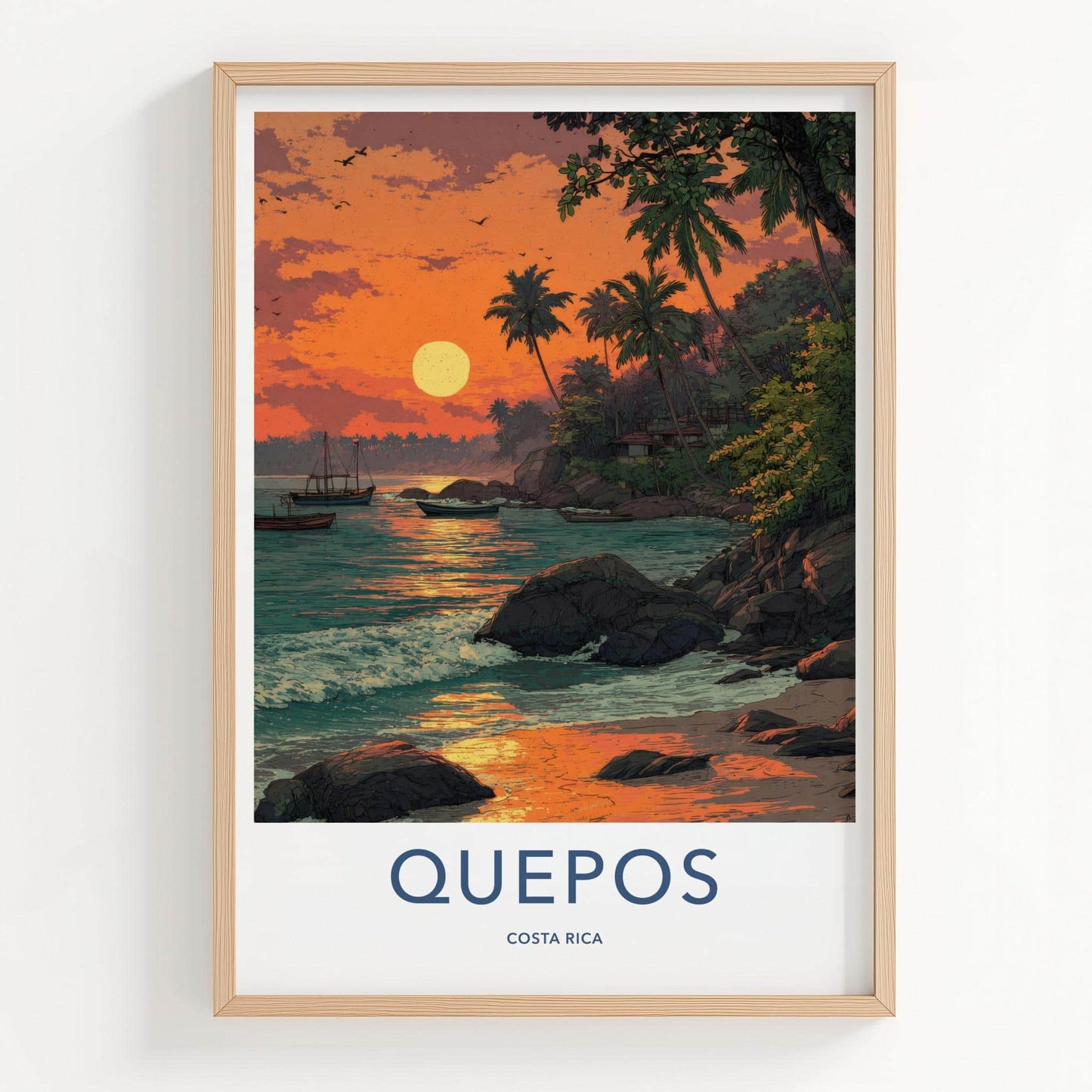 Quepos Poster - Costa Rica Travel Print - Vibrant Tropical Sunset Home Decor