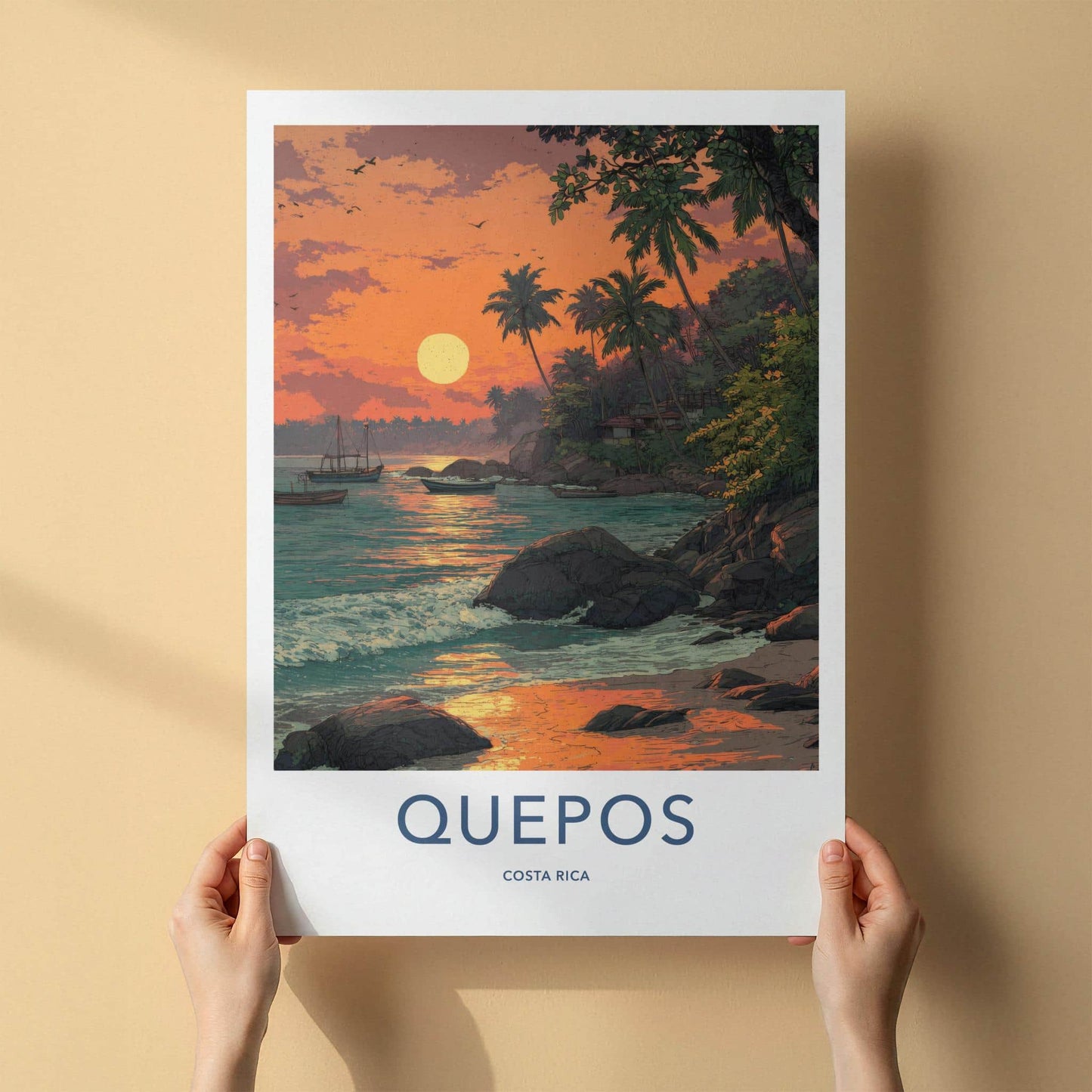 Quepos Poster - Costa Rica Travel Print - Vibrant Tropical Sunset Home Decor