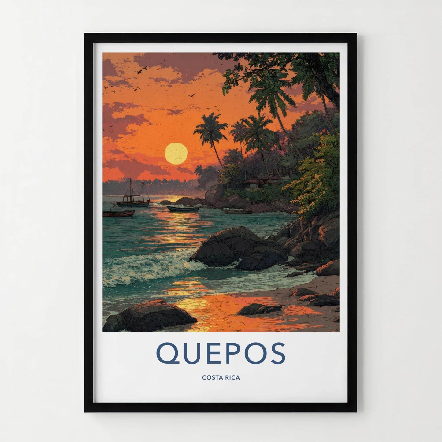 Quepos Poster - Costa Rica Travel Print - Vibrant Tropical Sunset Home Decor