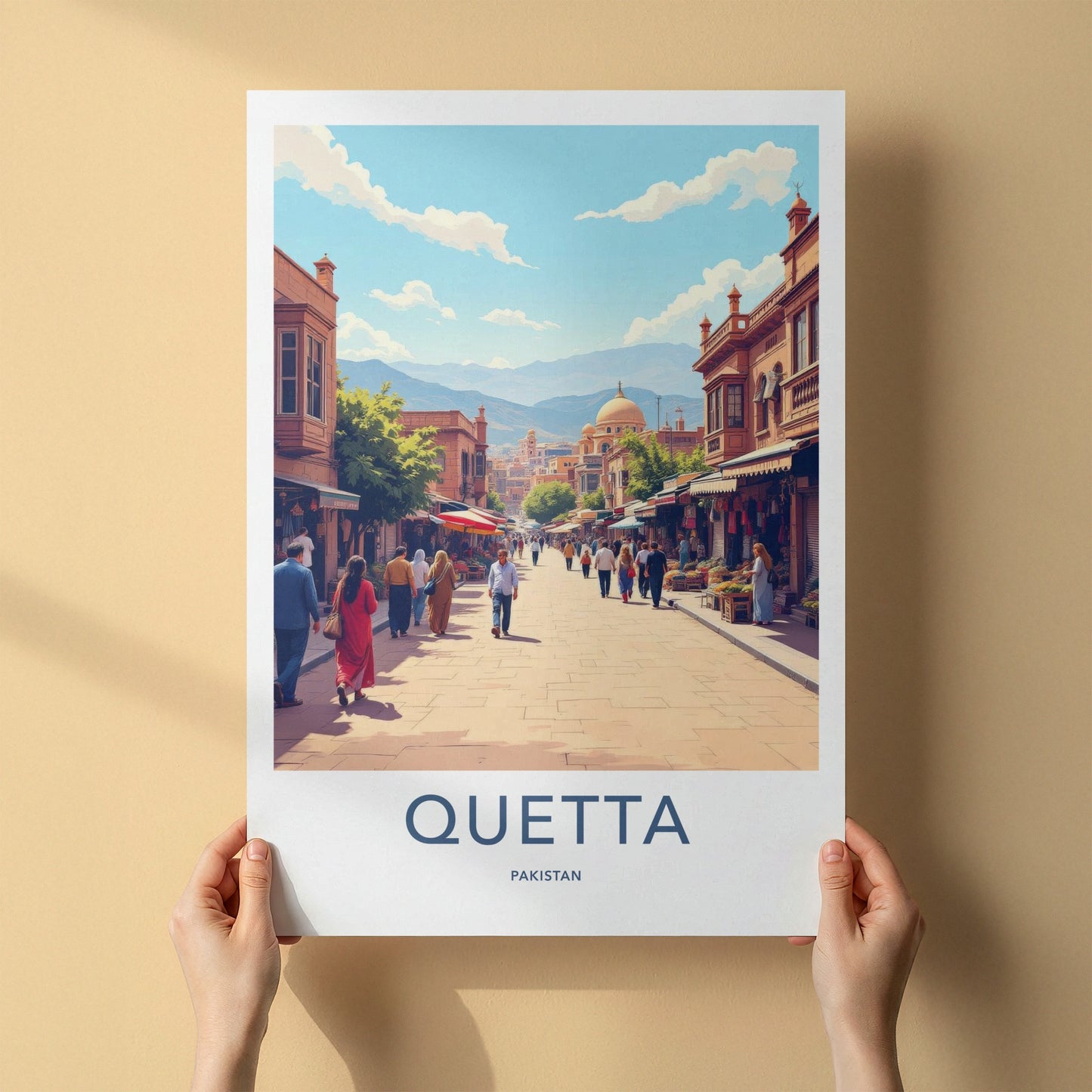 Quetta Poster - Pakistan Travel Art - Busy Market Street Home Decor