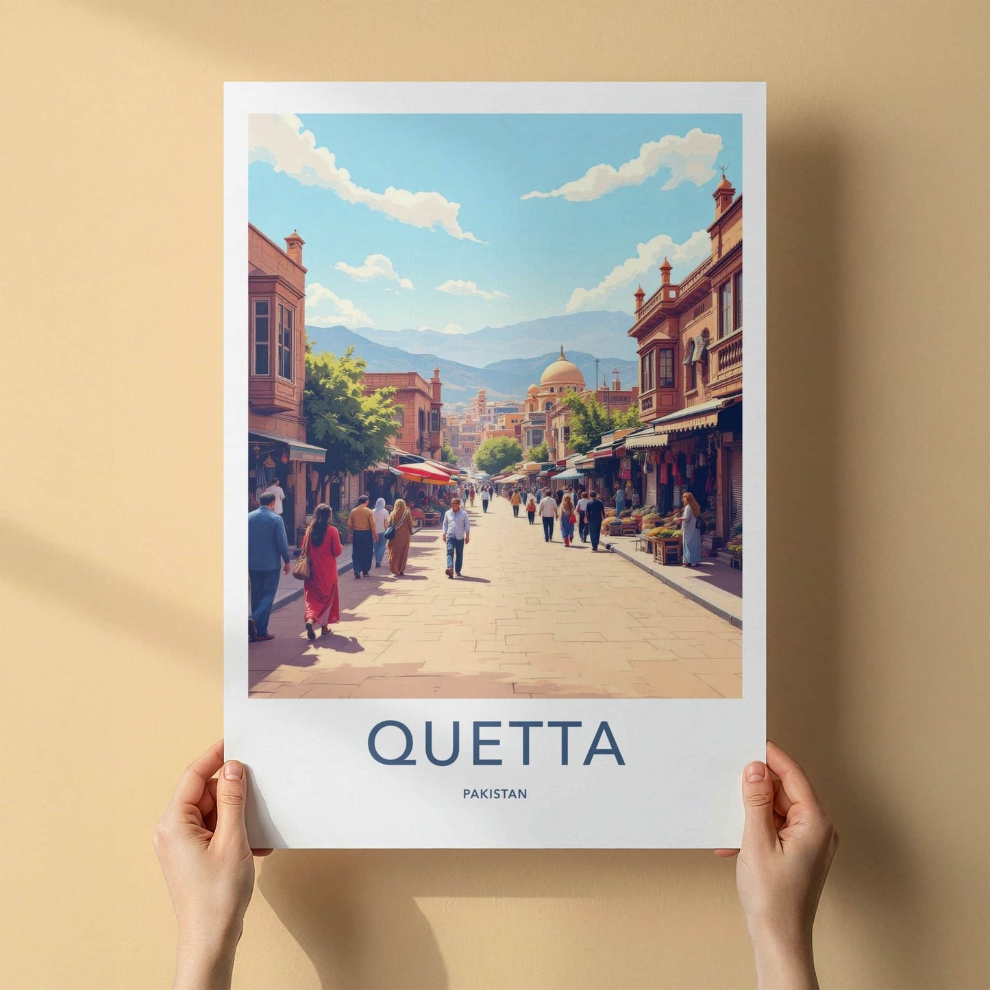 Quetta Poster - Pakistan Travel Art - Busy Market Street Home Decor