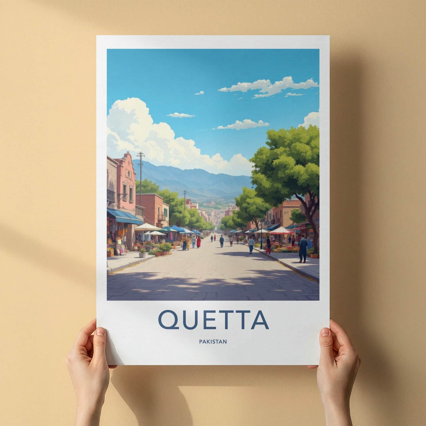 Quetta Poster - Pakistan Travel Art - Lively Bazaar Scene Wall Decor