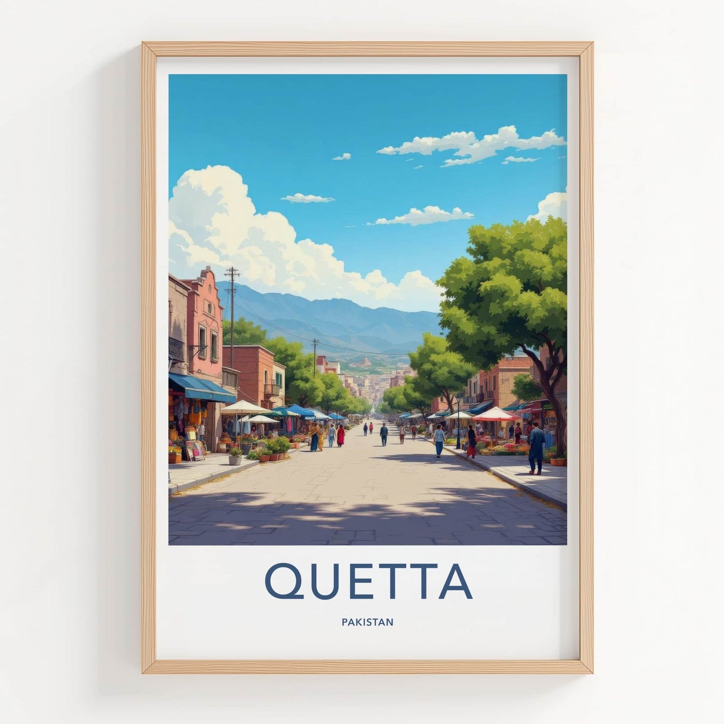 Quetta Poster - Pakistan Travel Art - Lively Bazaar Scene Wall Decor