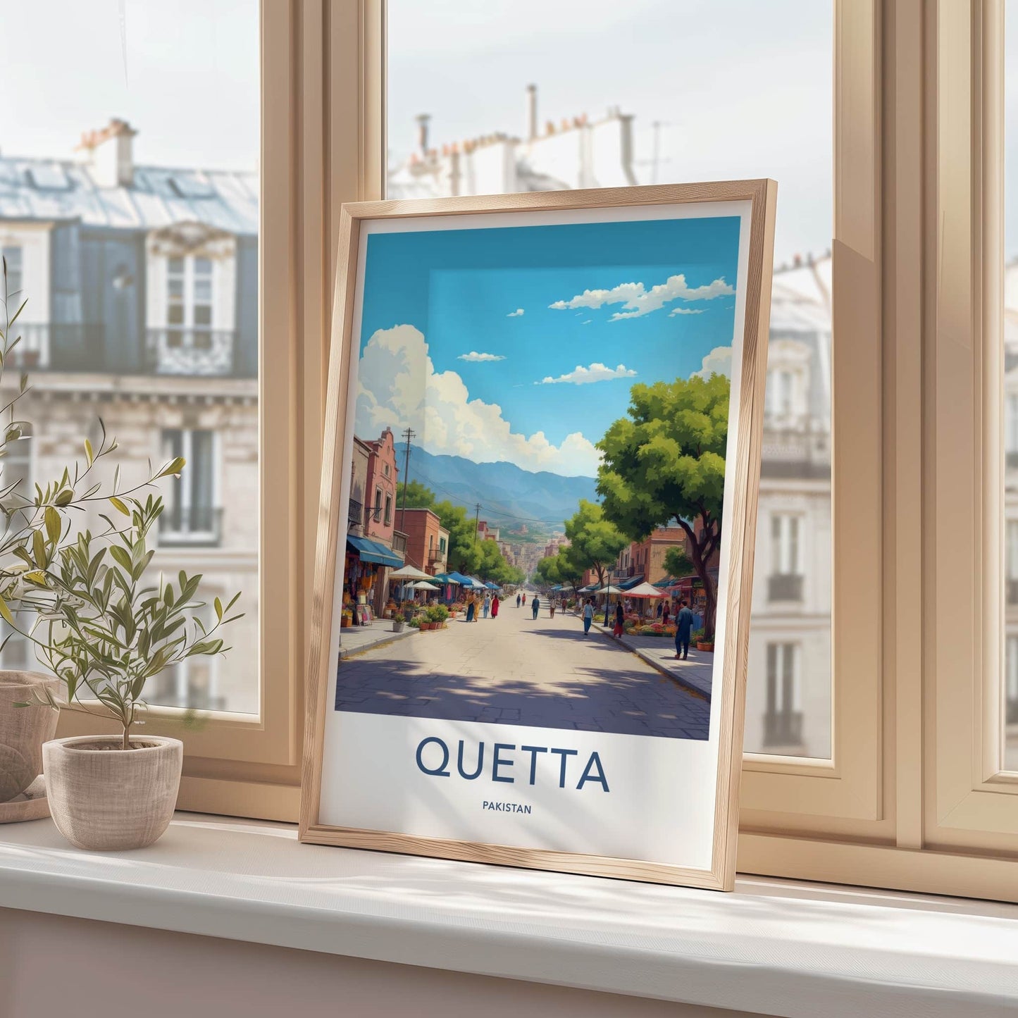 Quetta Poster - Pakistan Travel Art - Lively Bazaar Scene Wall Decor