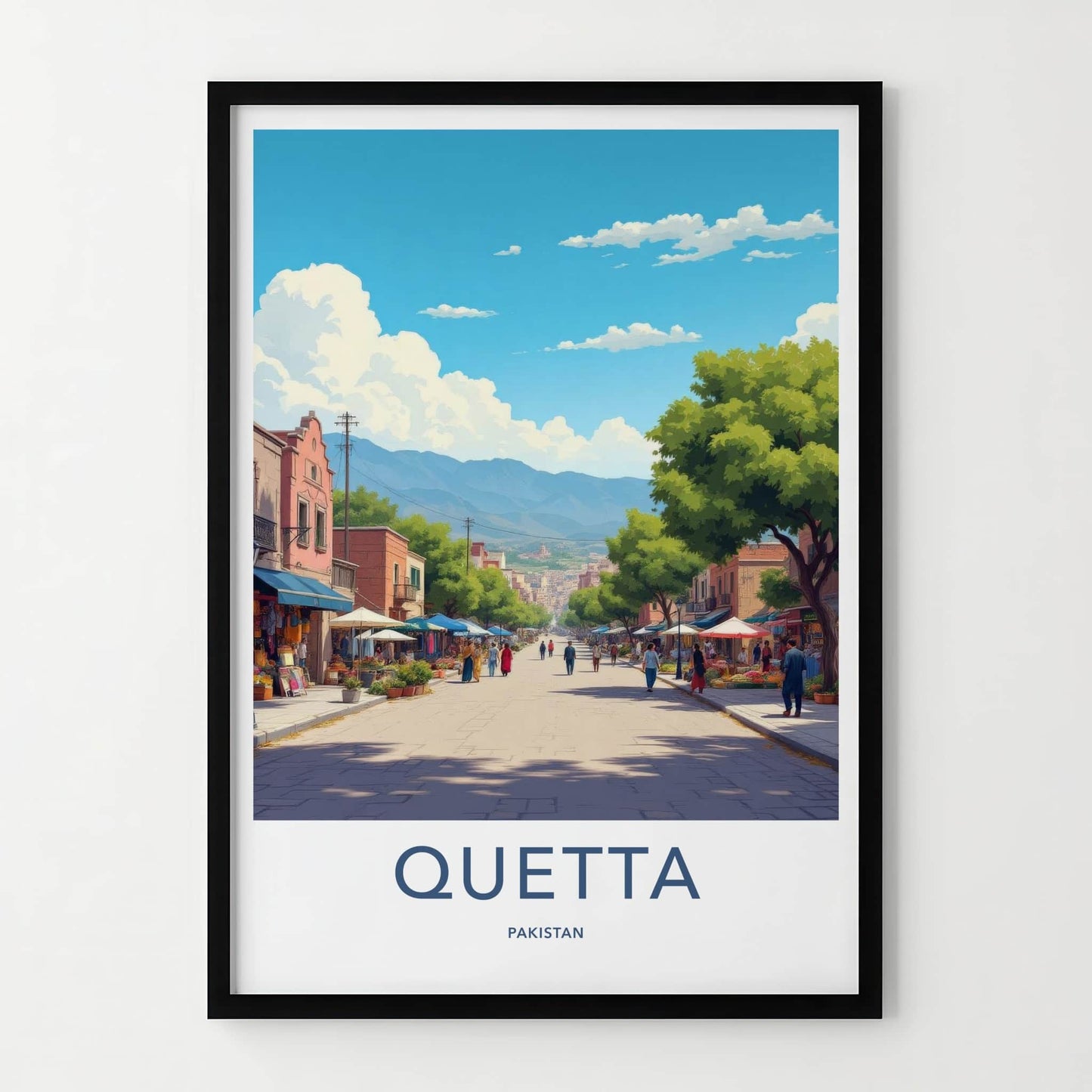 Quetta Poster - Pakistan Travel Art - Lively Bazaar Scene Wall Decor