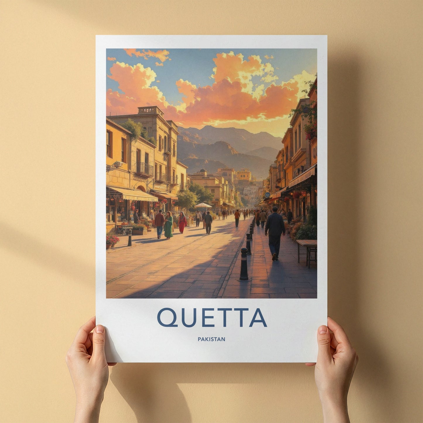 Quetta Poster - Pakistan Travel Art - Mountain Cityscape Sunset Home Decor