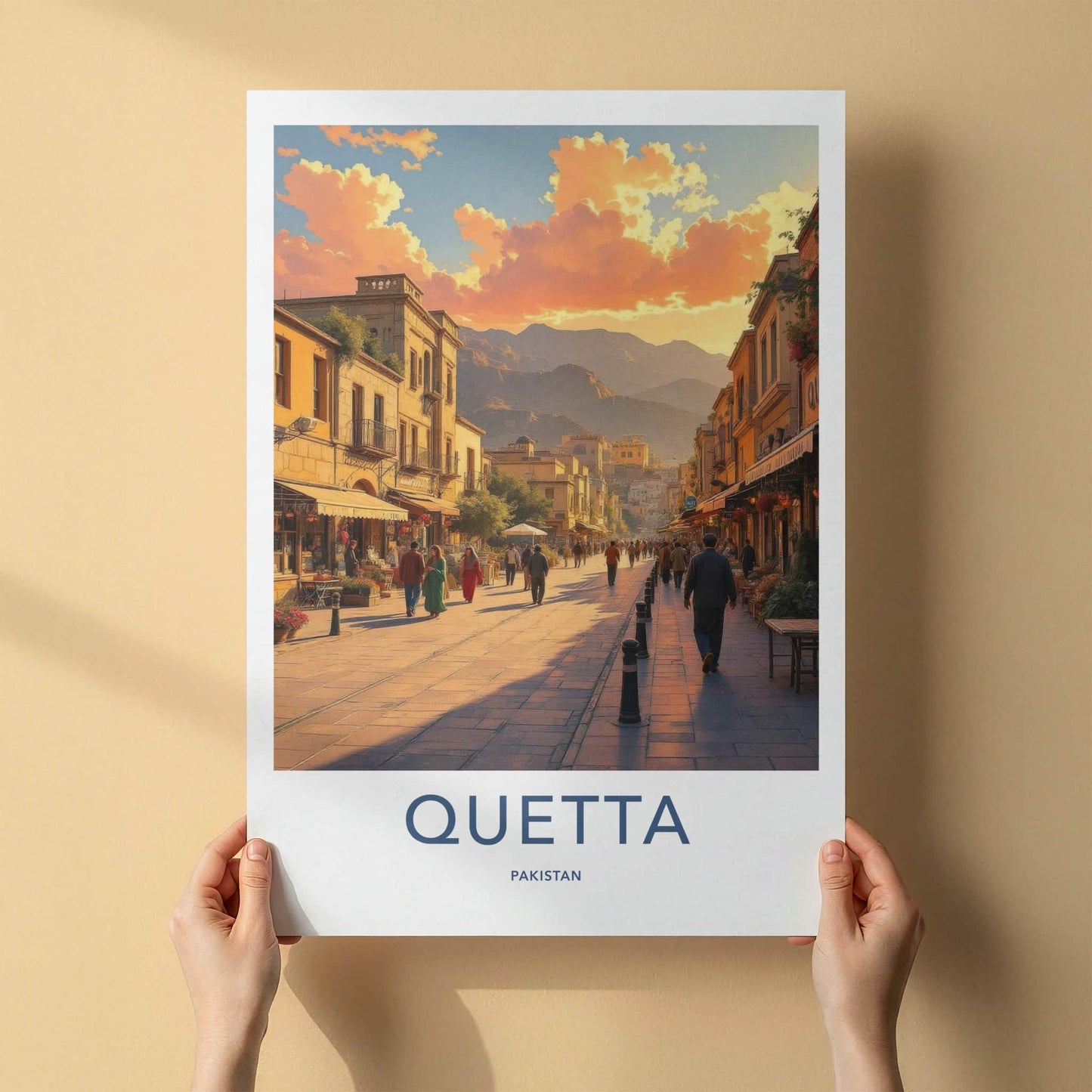Quetta Poster - Pakistan Travel Art - Mountain Cityscape Sunset Home Decor