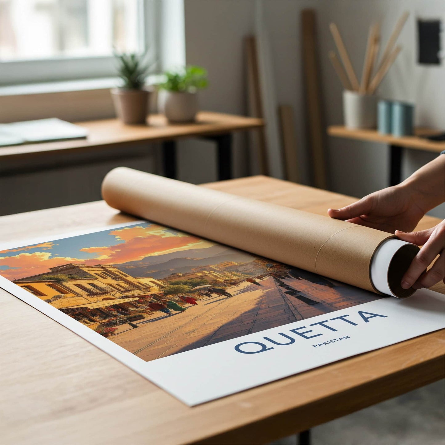 Quetta Poster - Pakistan Travel Art - Mountain Cityscape Sunset Home Decor