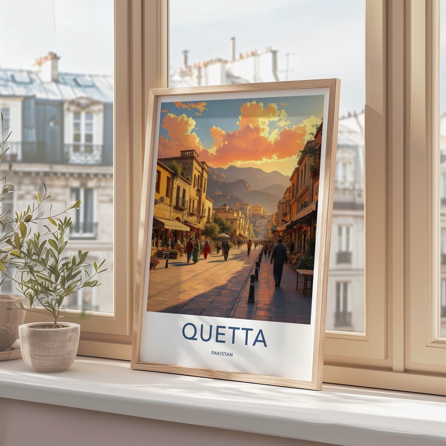 Quetta Poster - Pakistan Travel Art - Mountain Cityscape Sunset Home Decor
