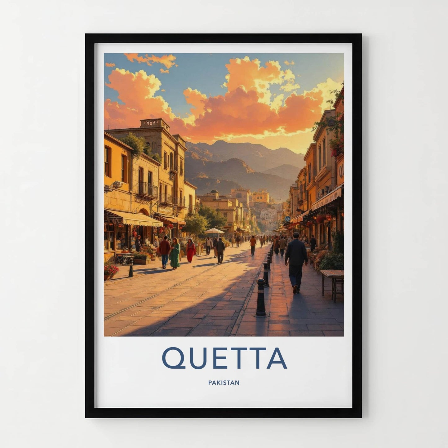 Quetta Poster - Pakistan Travel Art - Mountain Cityscape Sunset Home Decor