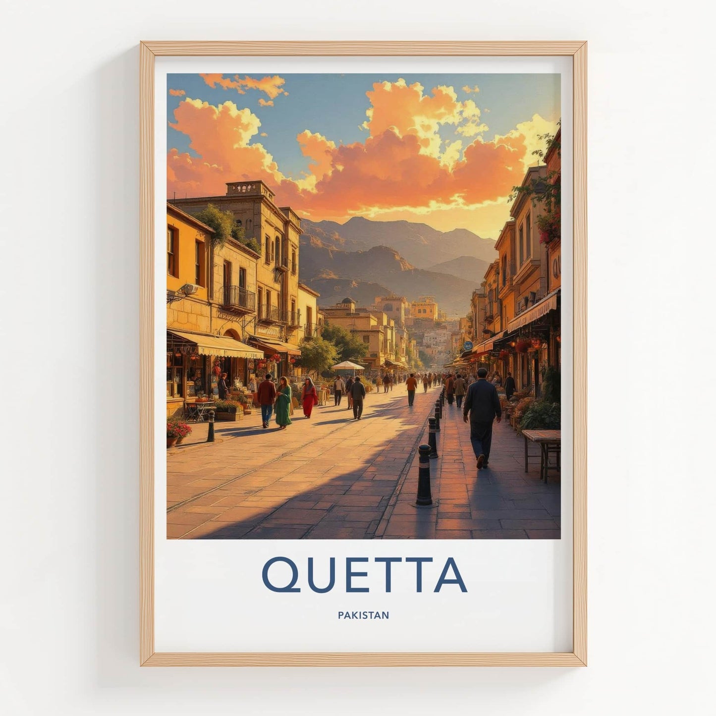 Quetta Poster - Pakistan Travel Art - Mountain Cityscape Sunset Home Decor