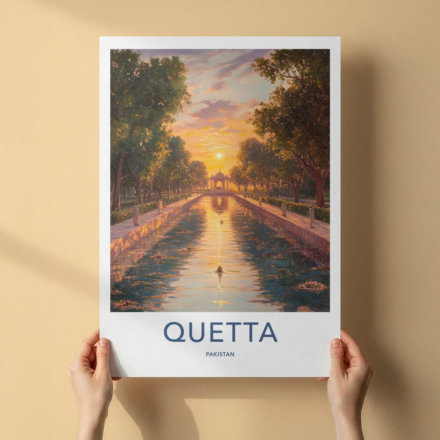 Quetta Poster - Pakistan Travel Art - Sunset Canal Garden Home Decor