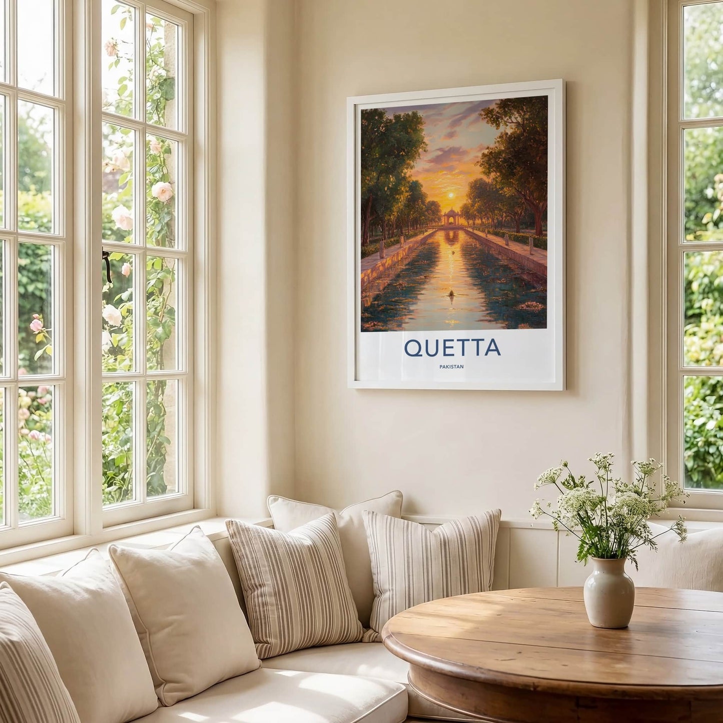 Quetta Poster - Pakistan Travel Art - Sunset Canal Garden Home Decor