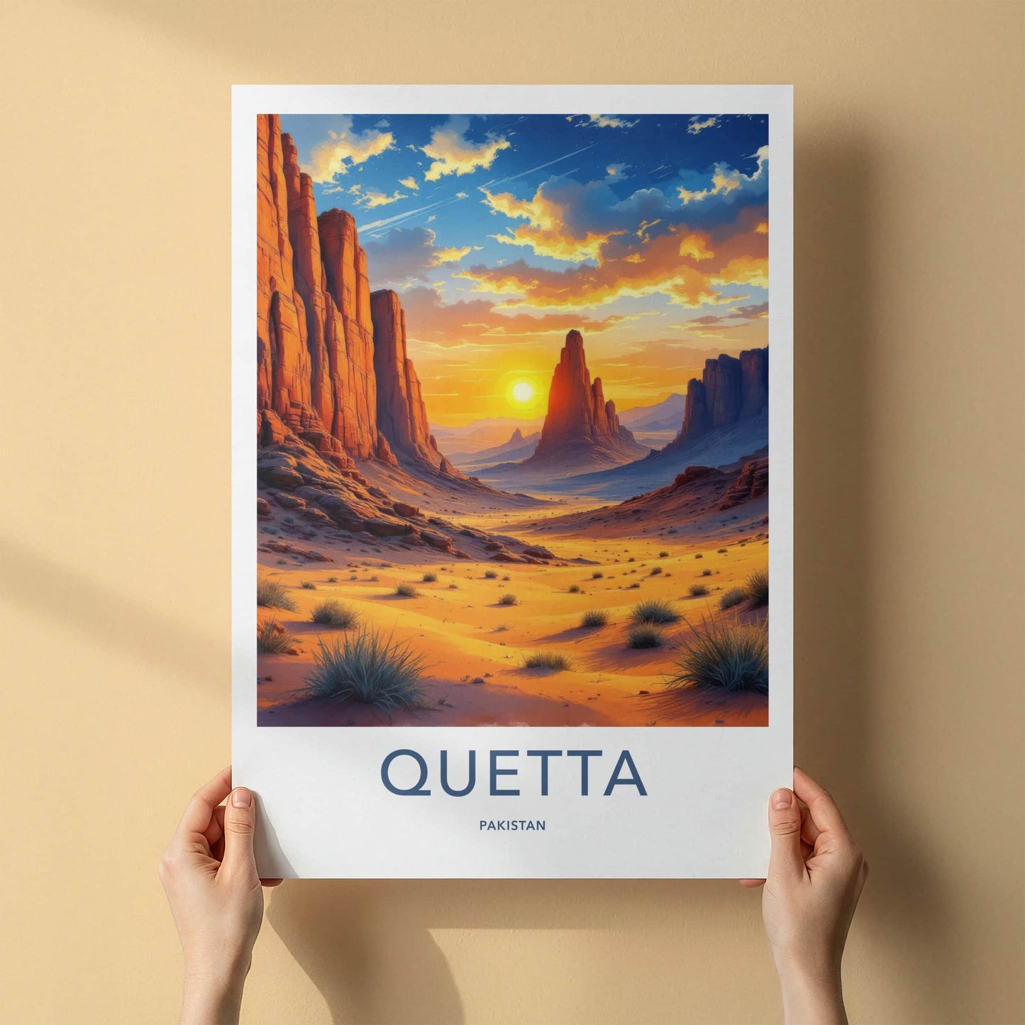 Quetta Poster - Pakistan Travel Art - Vibrant Desert Sunset Home Decor
