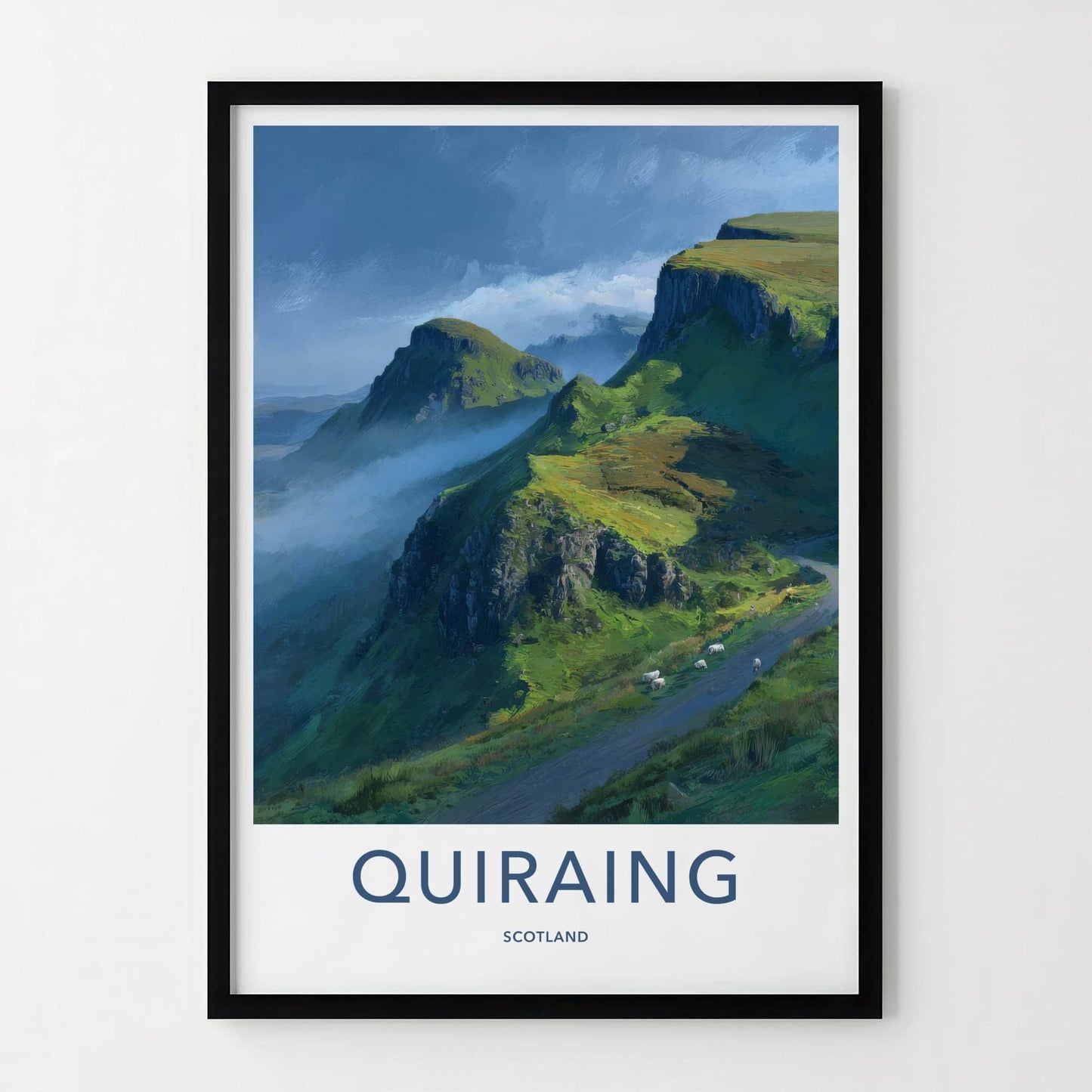 Quiraing Poster - Scotland Travel Art - Green Mountain Sheep Home Decor