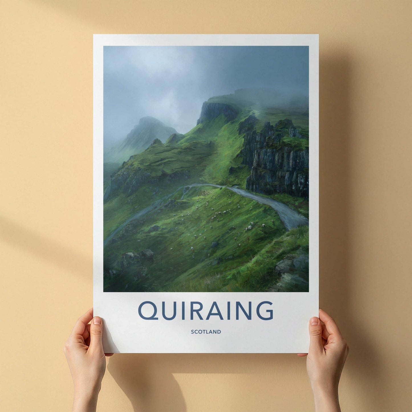 Quiraing Poster - Scotland Travel Art - Misty Green Mountain Home Decor