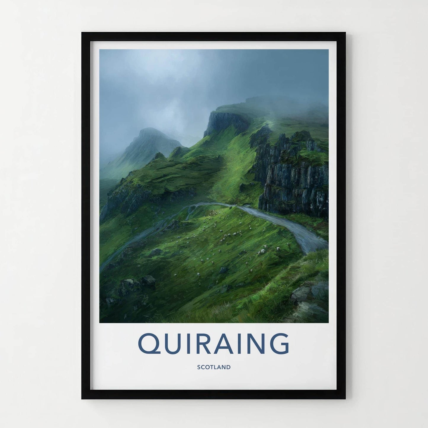 Quiraing Poster - Scotland Travel Art - Misty Green Mountain Home Decor