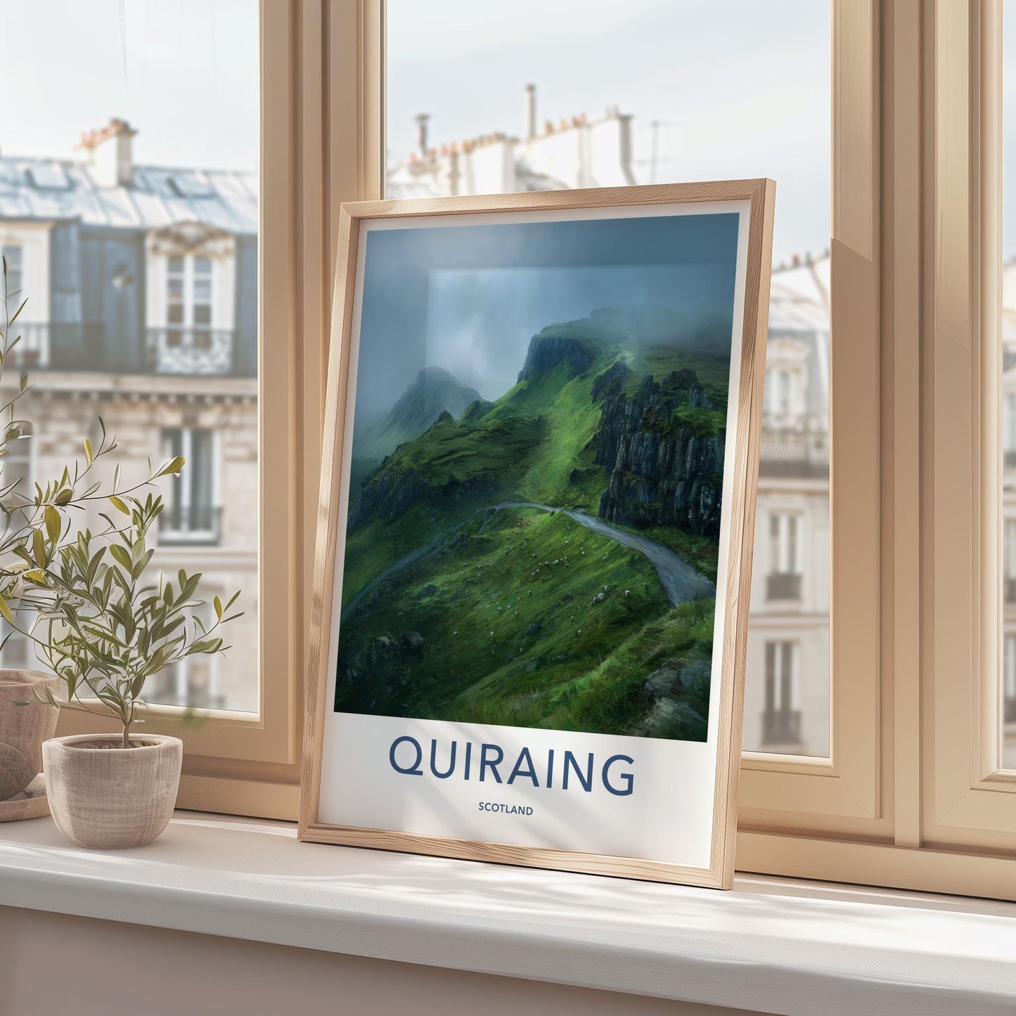 Quiraing Poster - Scotland Travel Art - Misty Green Mountain Home Decor