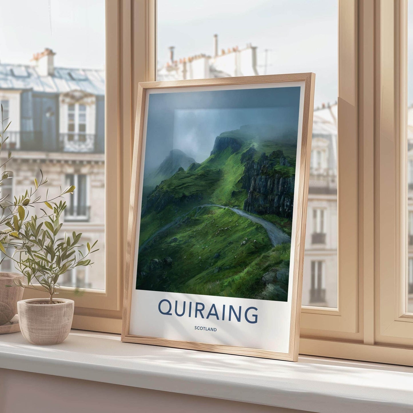 Quiraing Poster - Scotland Travel Art - Misty Green Mountain Home Decor
