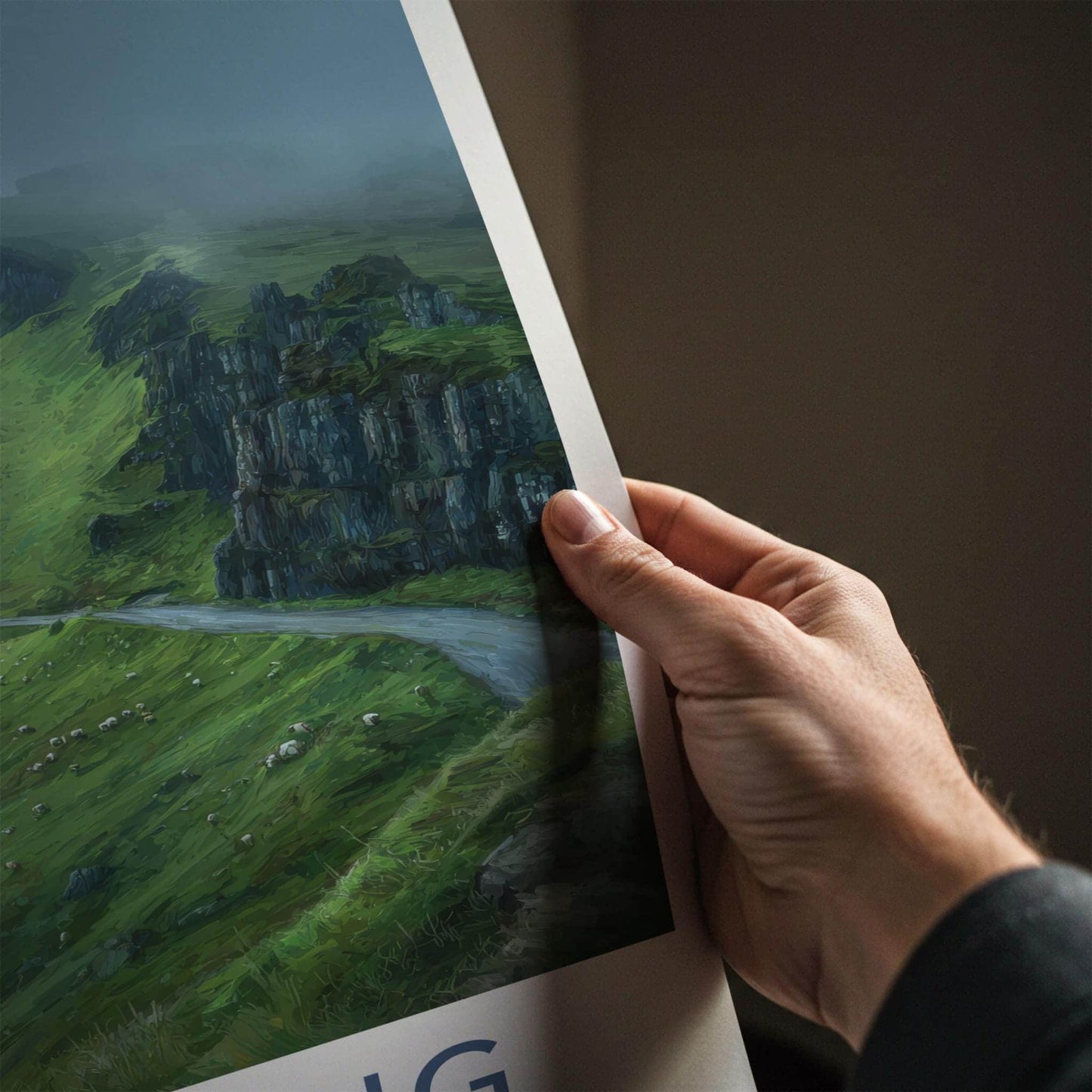 Quiraing Poster - Scotland Travel Art - Misty Green Mountain Home Decor
